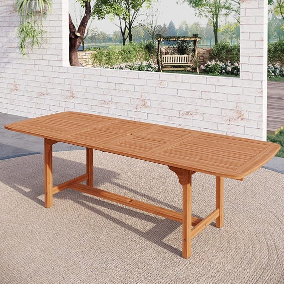 9-Piece Expandable Patio Dining Set with Acacia Wood Table and Rattan Chairs