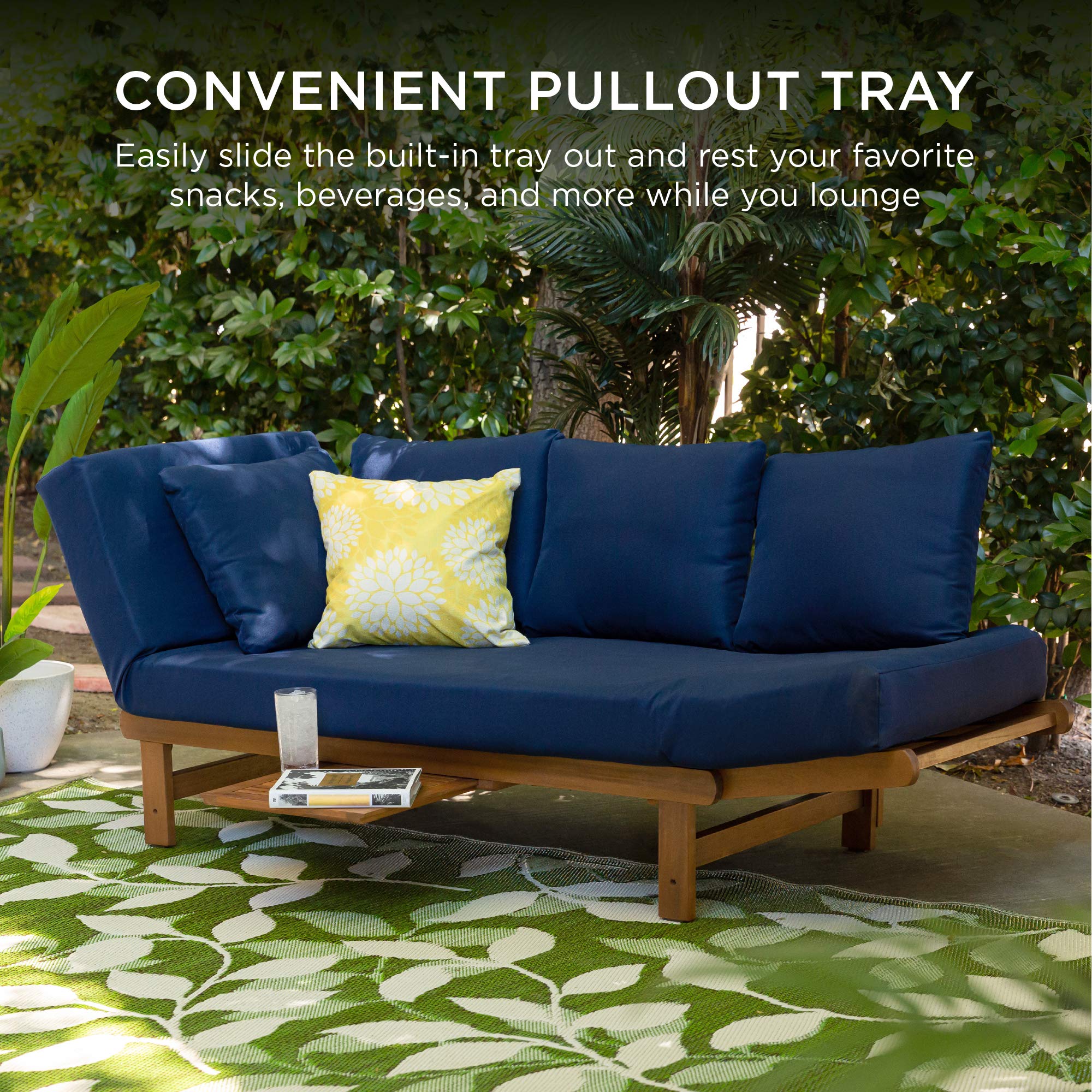Outdoor Convertible Acacia Wood Futon Sofa