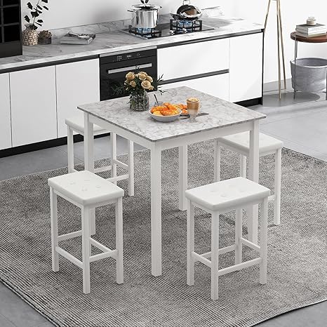5-Piece Counter-Height Dining Set with Faux Marble Table