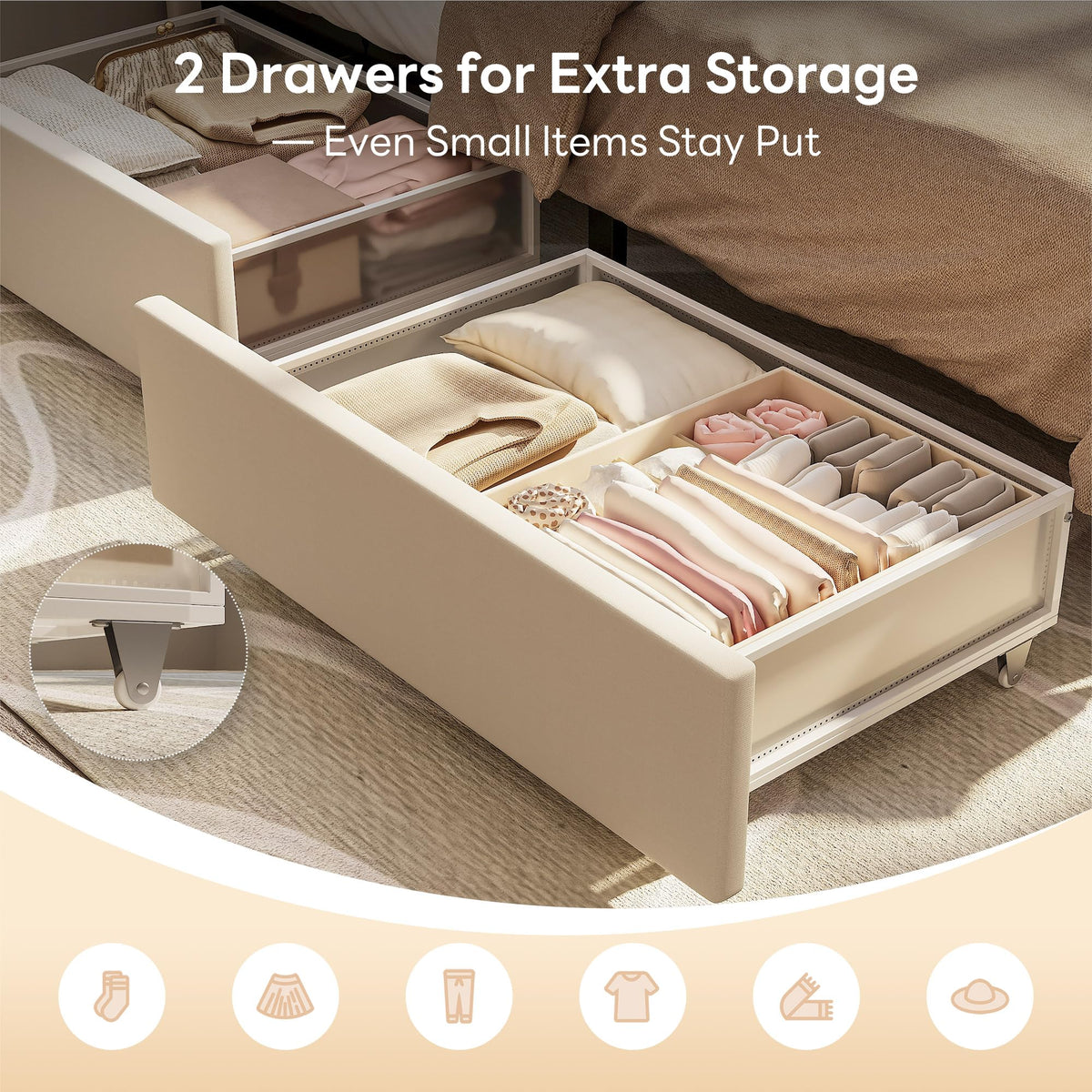 Twin Corner Sofa Bed Frame with Storage Drawers and Safety Rail