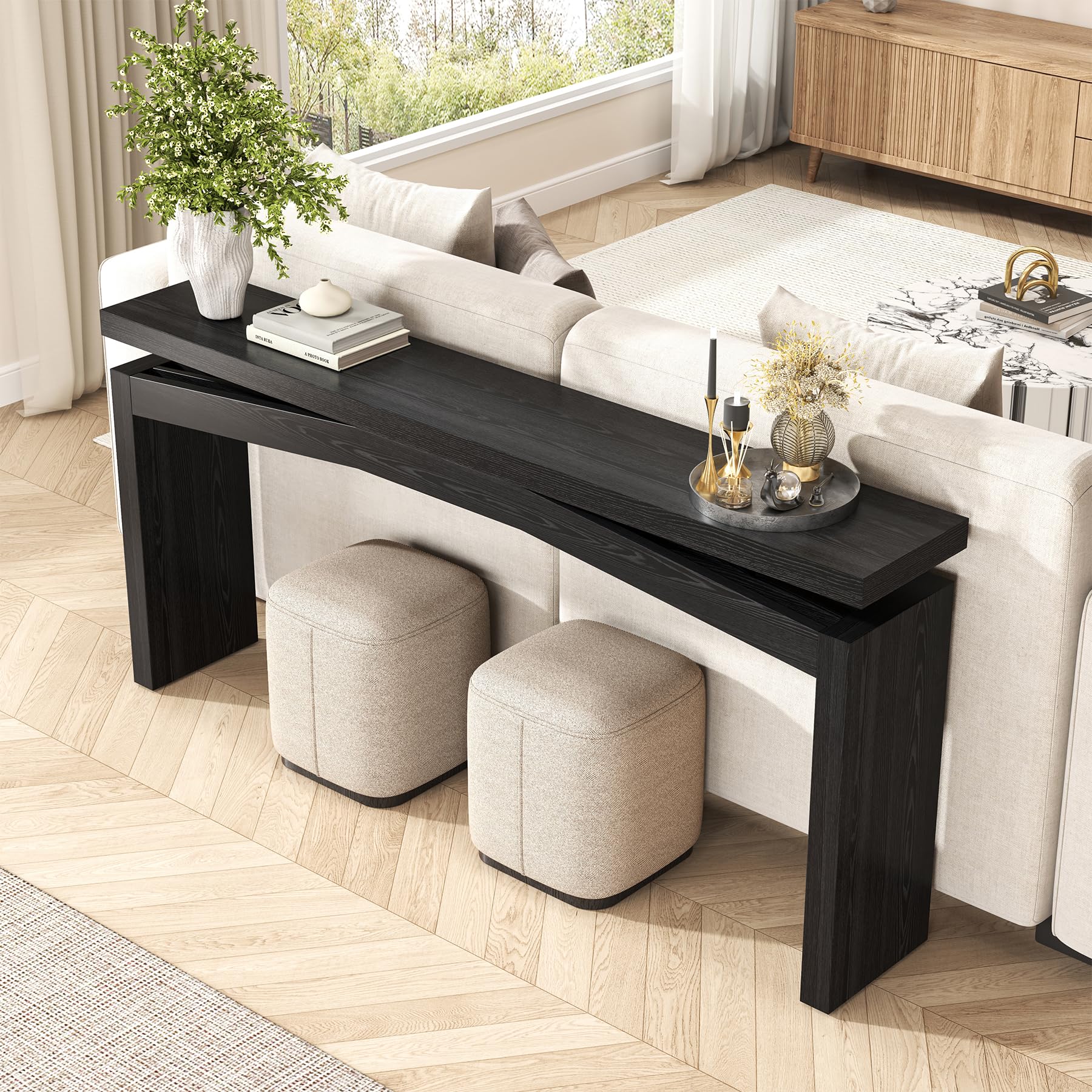 63-Inch Black Console Table for Entryway