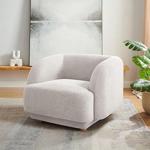Oversized Boucle Accent Chair with Wood Legs