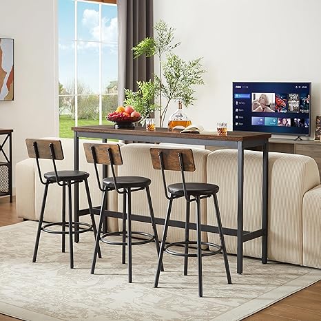 4-Piece Bar Table Set with Upholstered Stools