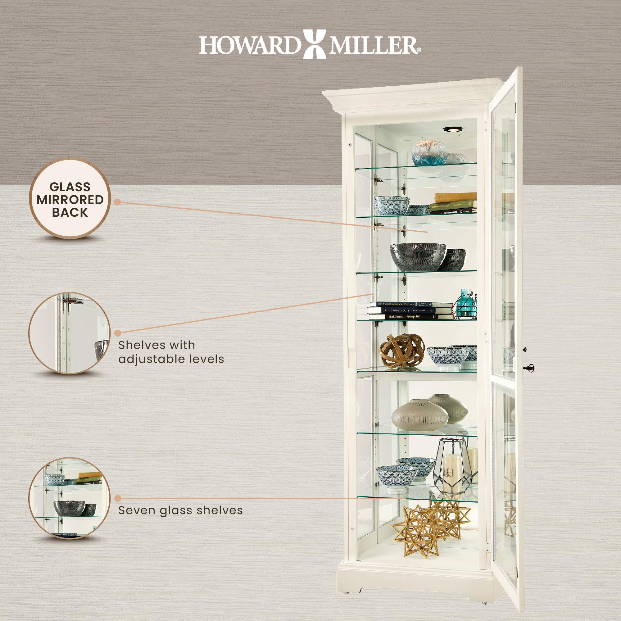 Chesterbrook V Curio Cabinet - Lighted White Display with Adjustable Glass Shelves