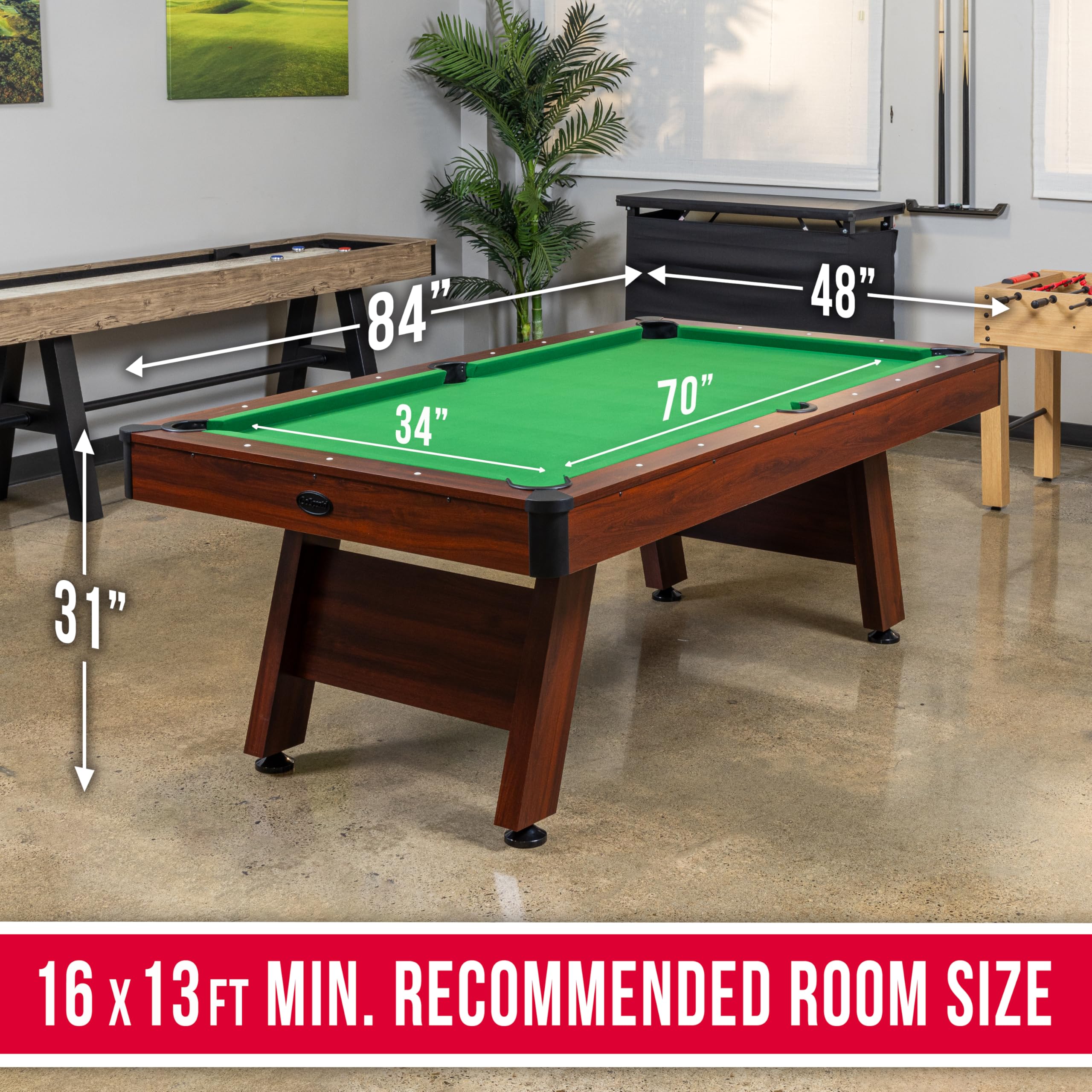 7 ft Pool Table with Wood Finish