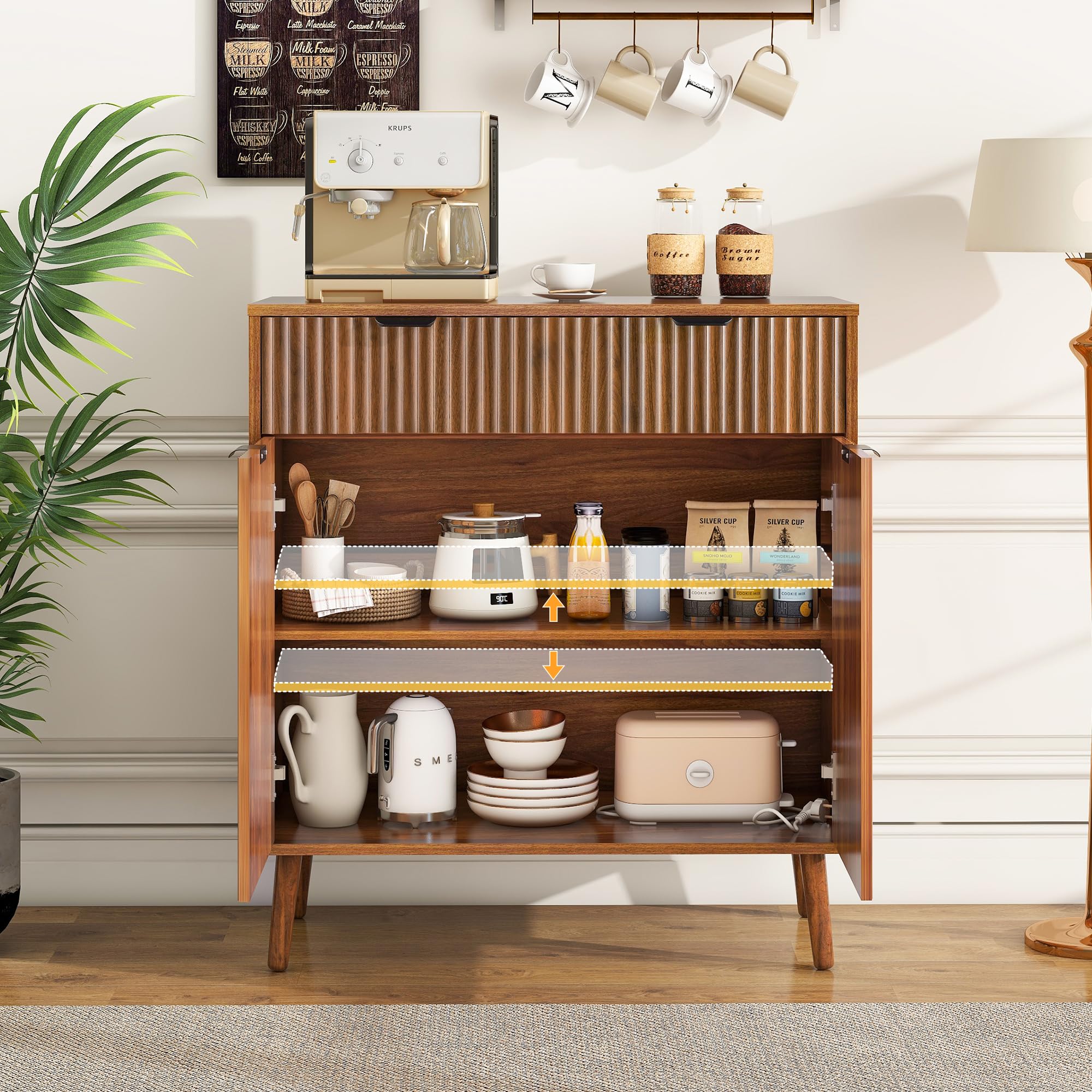 Fluted Sideboard Buffet Cabinet with Storage