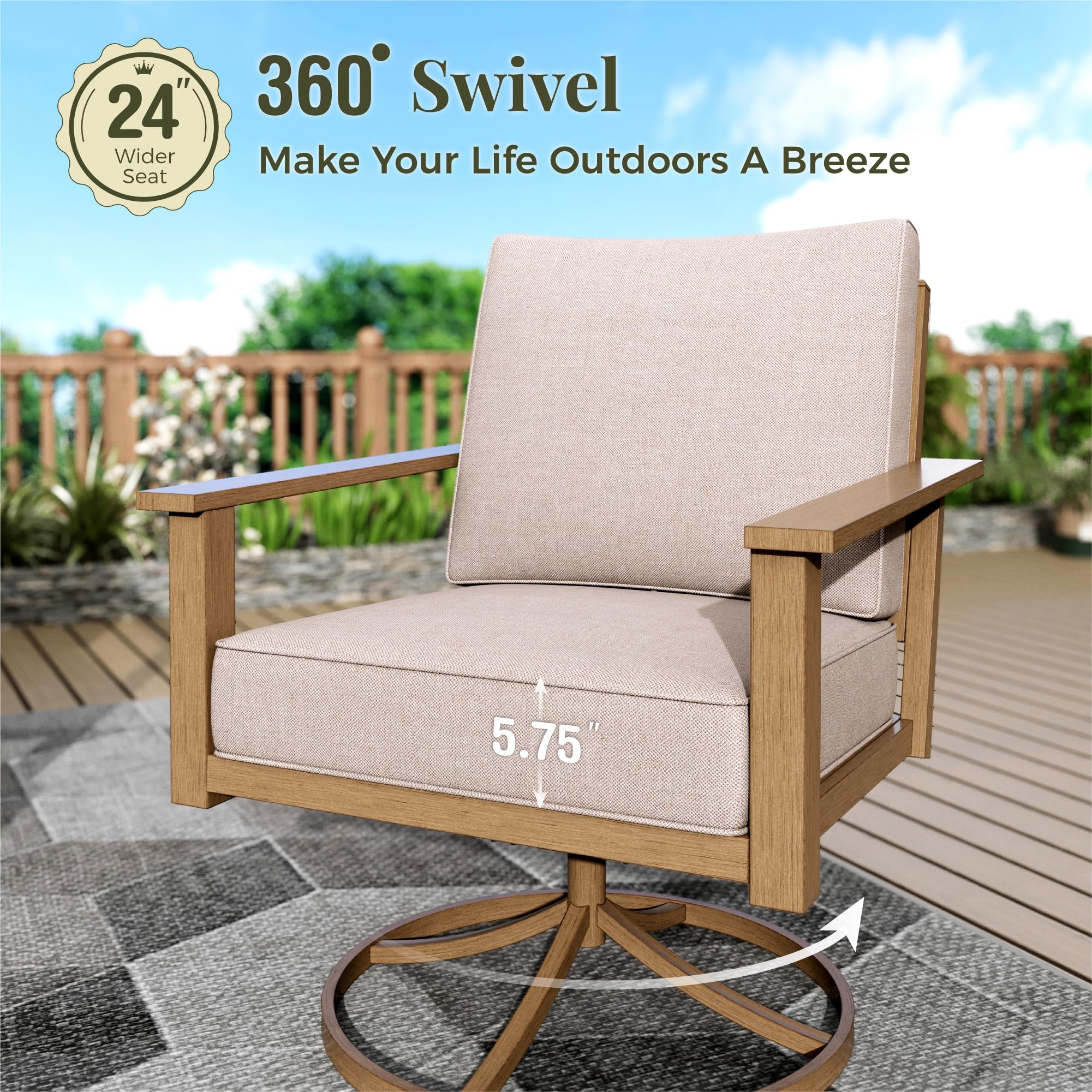 5-Piece Patio Conversation Set with Swivel Chairs