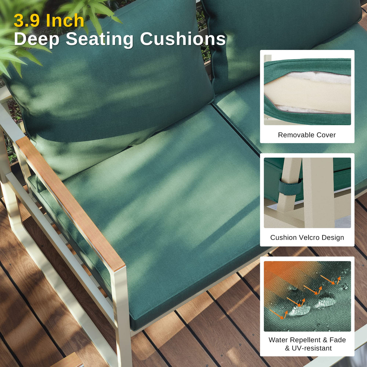 4-Piece Outdoor Patio Conversation Set with Deep Seating Cushions