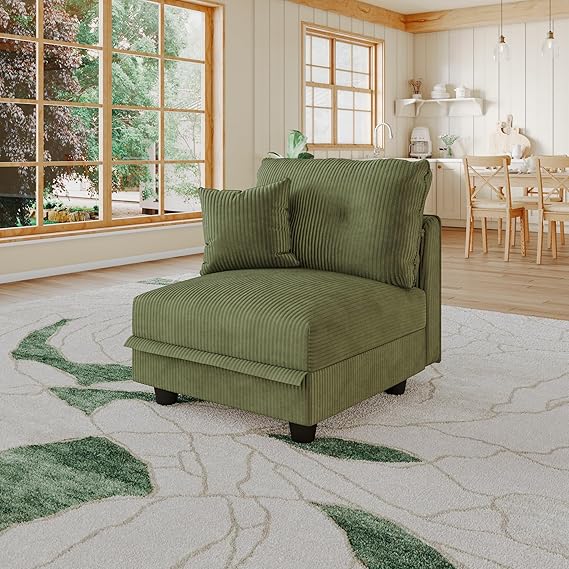 Modular Sectional Sofa with Storage - Yellow Corduroy Armless Chair