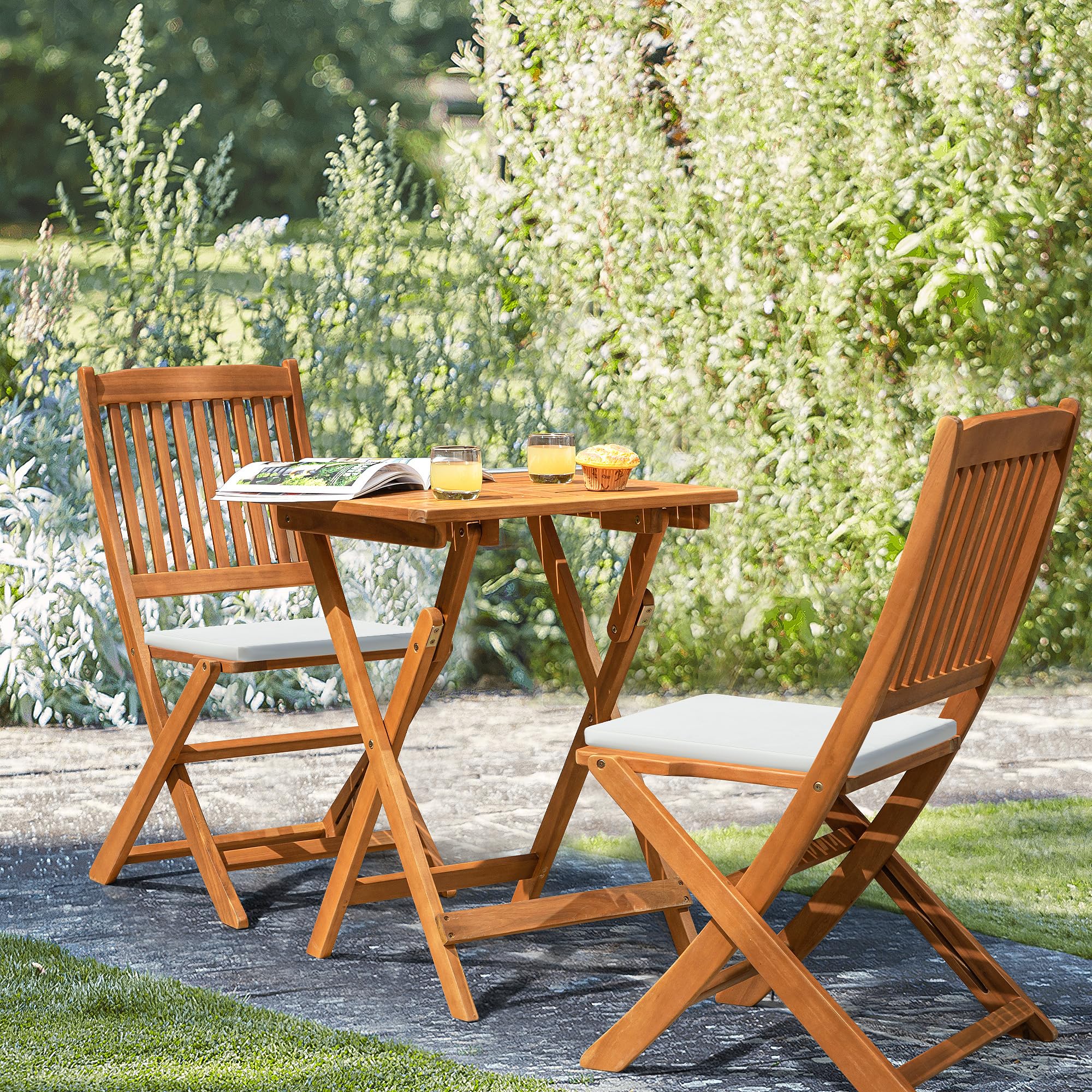 Folding Acacia Wood Bistro Set 3 Piece