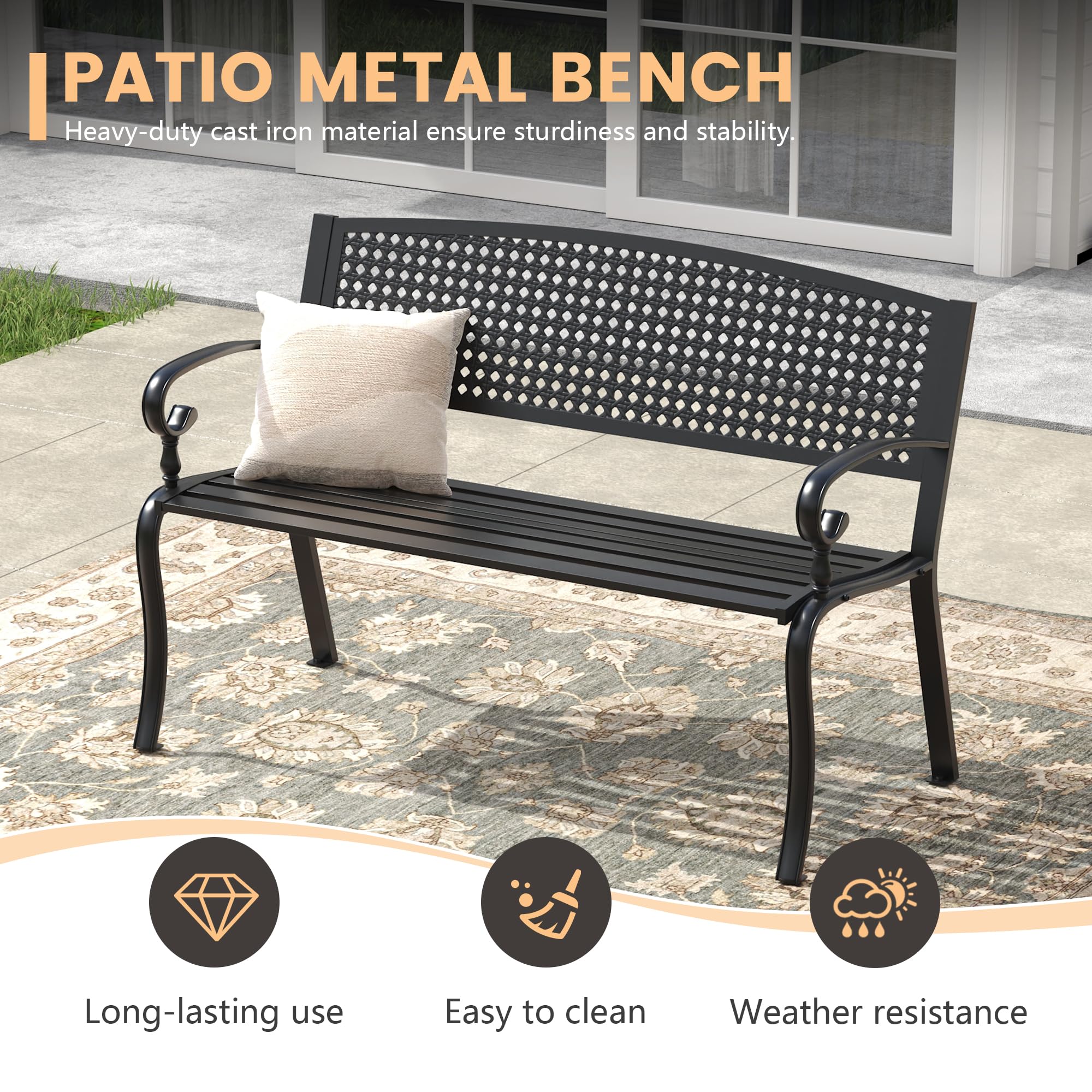 Outdoor Metal Garden Bench with Backrest