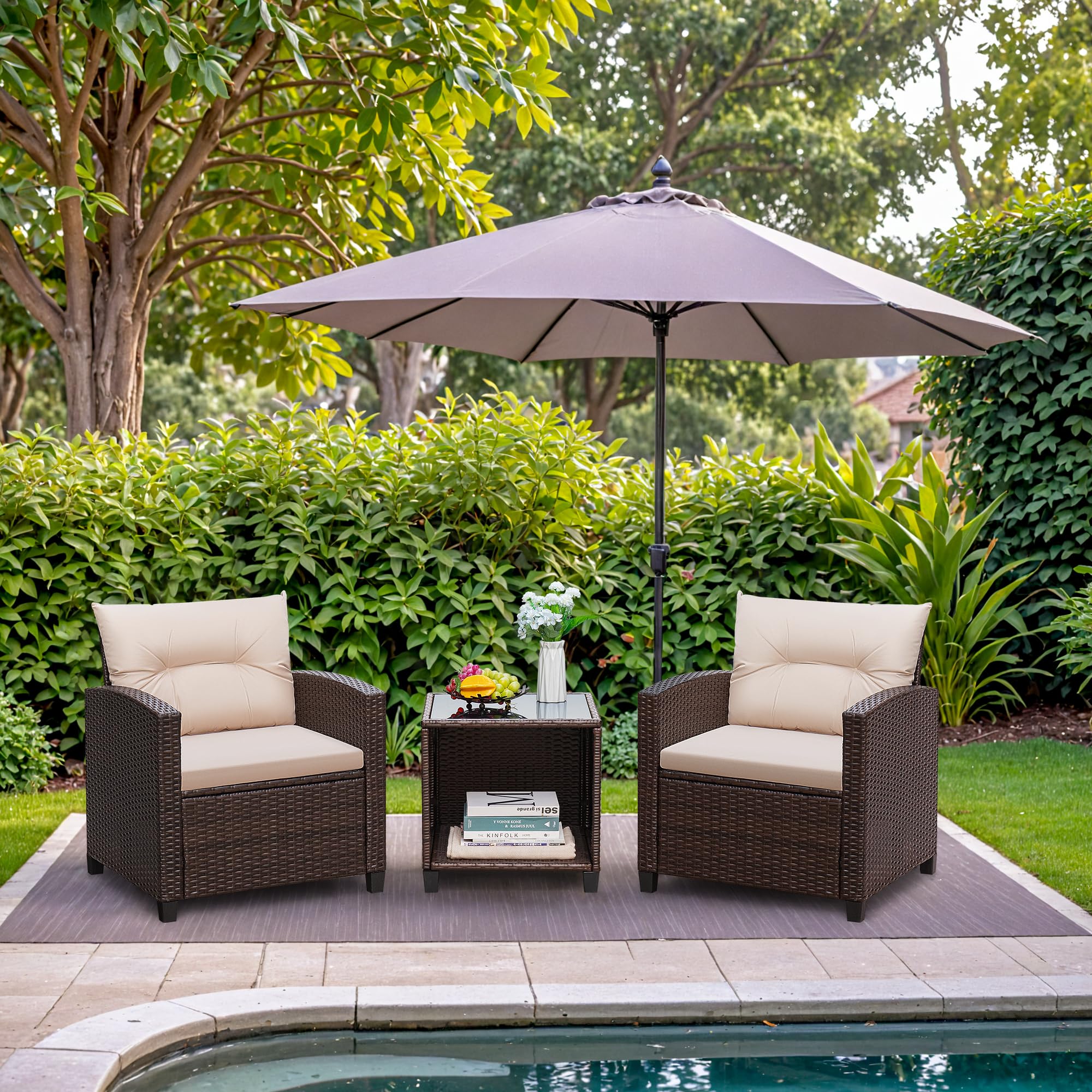 3-Piece Patio Furniture Set with Cushions