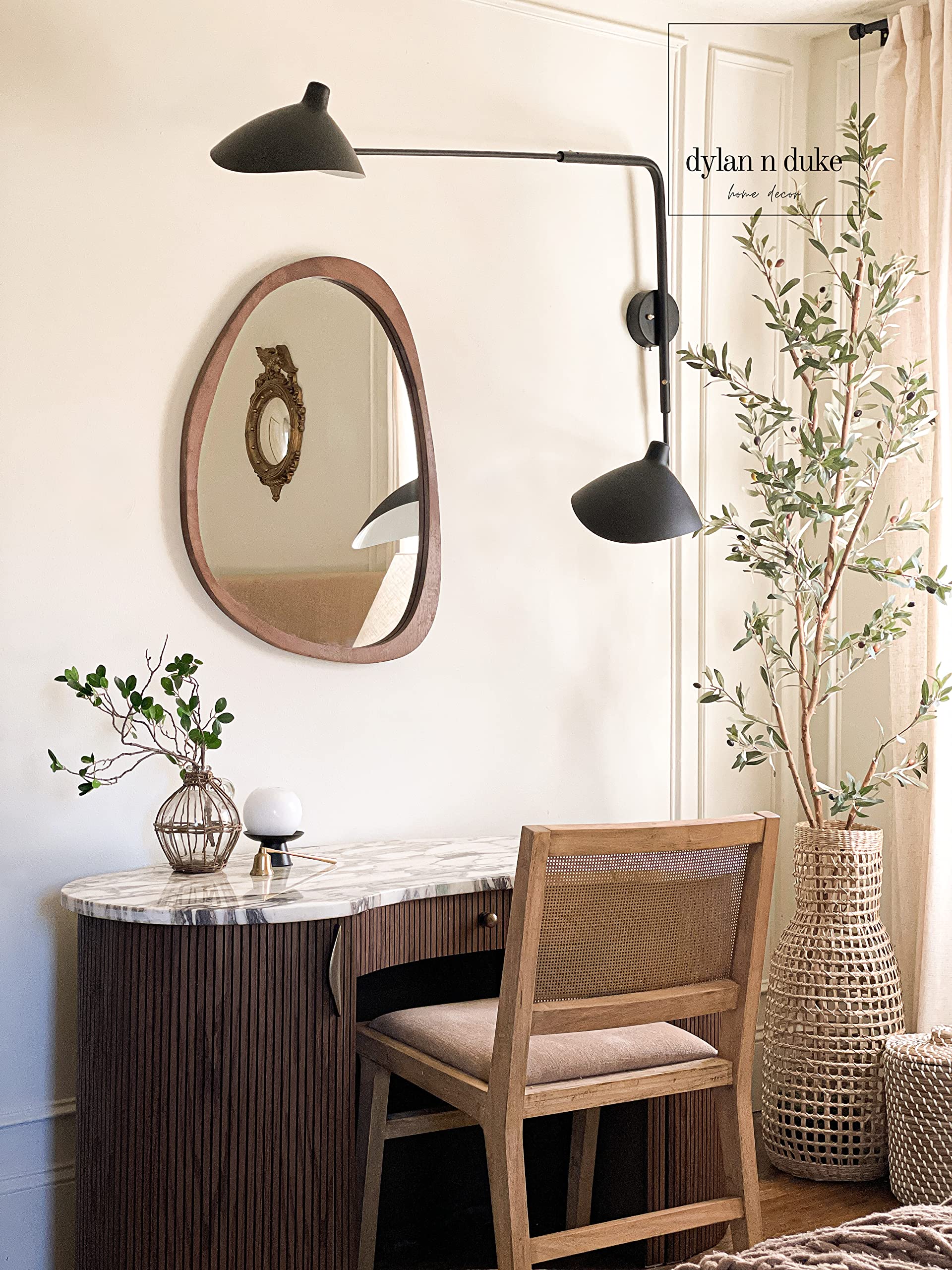Asymmetrical Wood Frame Wall Mirror