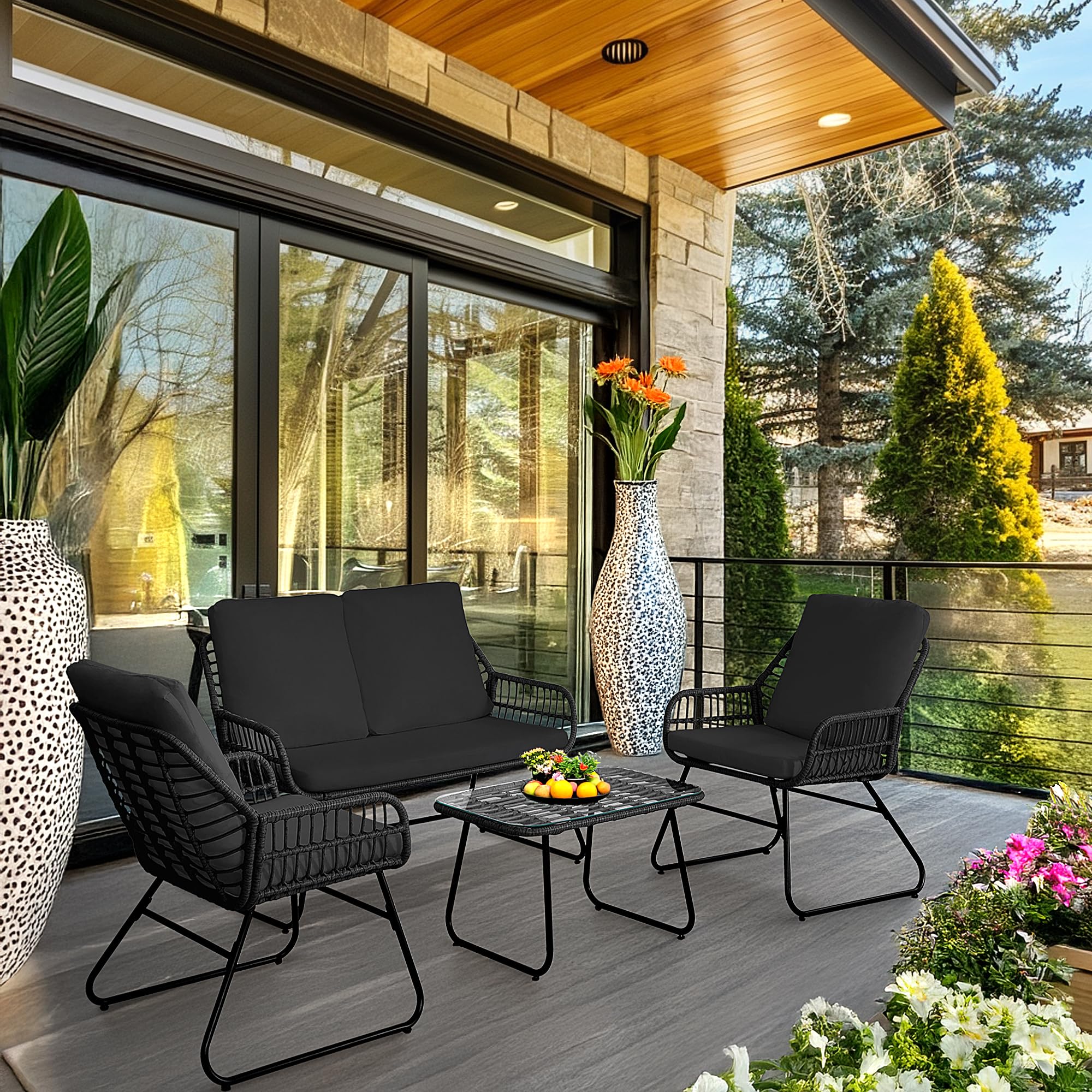 4-Piece Outdoor Patio Furniture Set with Loveseat and Coffee Table