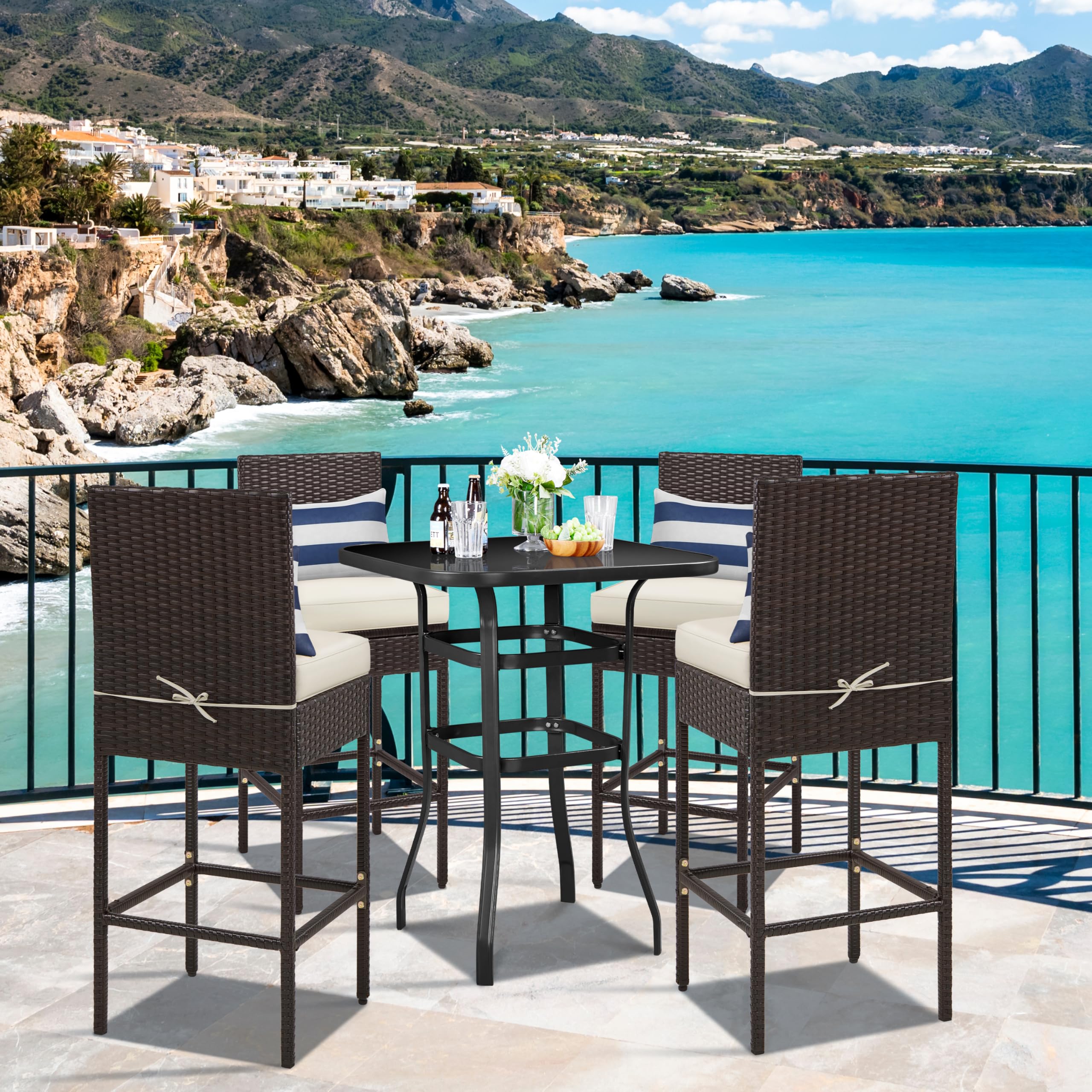 Outdoor PE Rattan Bar Stools Set of 4