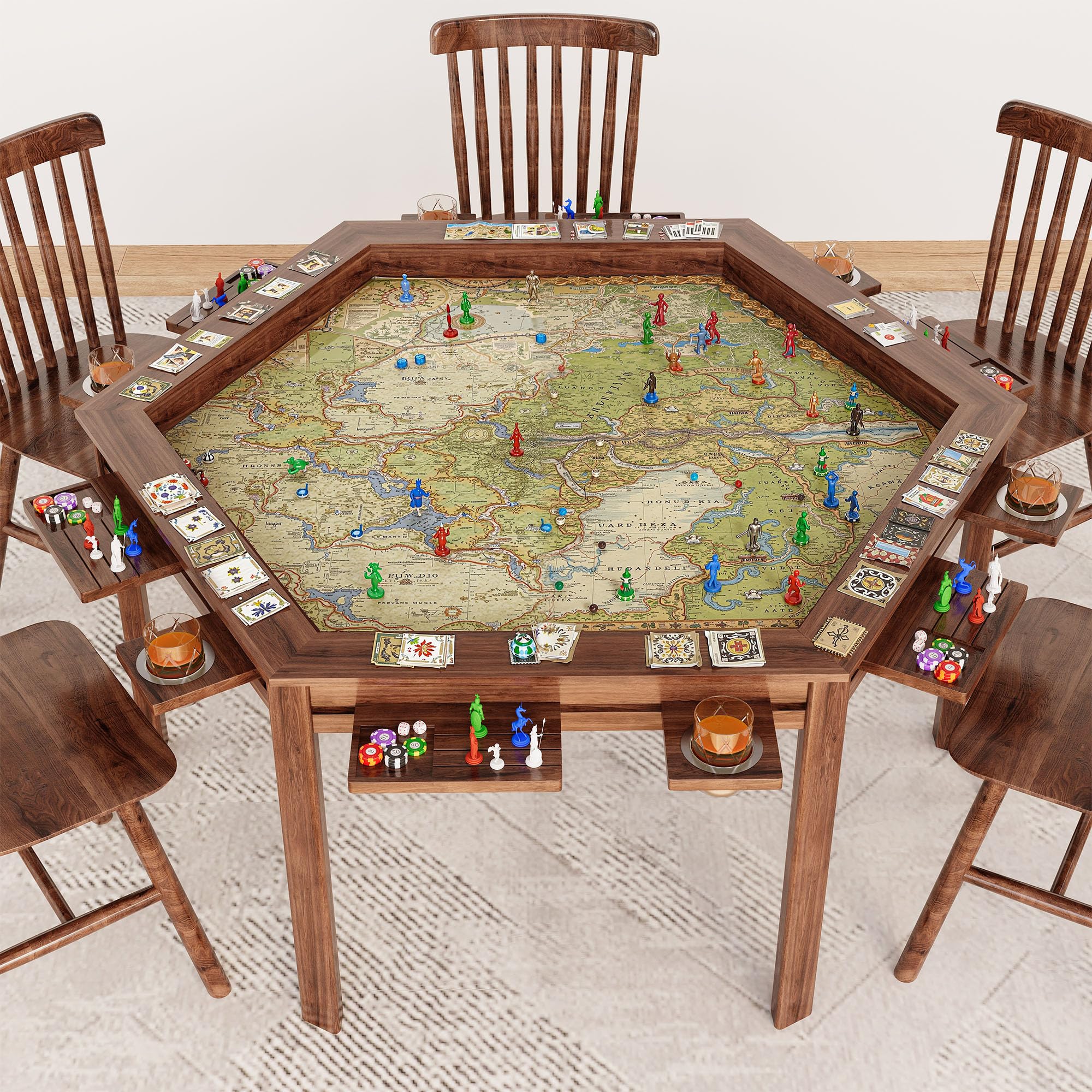 Hexagon Gaming Table for 6 Players with Storage