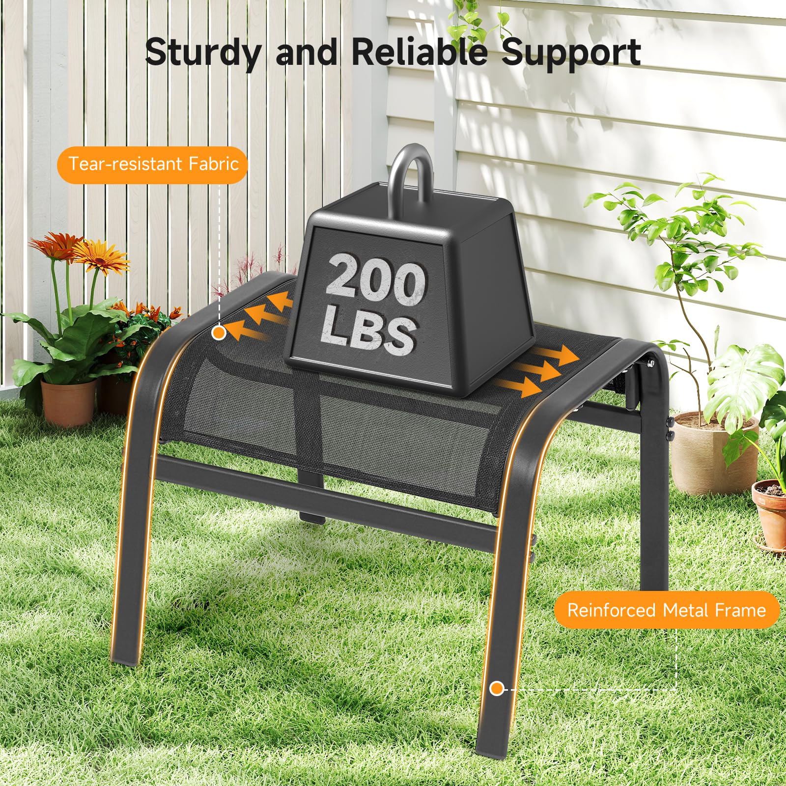 Outdoor Ottoman Footrest Set of 2 - Textilene Fabric with Metal Frame