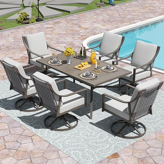7 Piece Patio Dining Set with Swivel Chairs