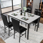 5-Piece Dining Table Set for 4 with Faux Marble Top