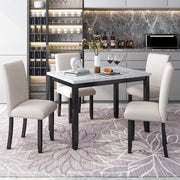 5-Piece Faux Marble Dining Table Set with Upholstered Chairs