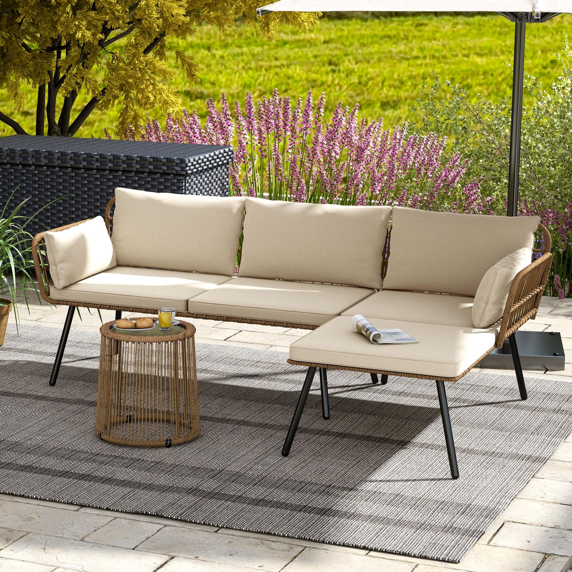 3-Piece Outdoor Wicker Conversation Set with Coffee Table