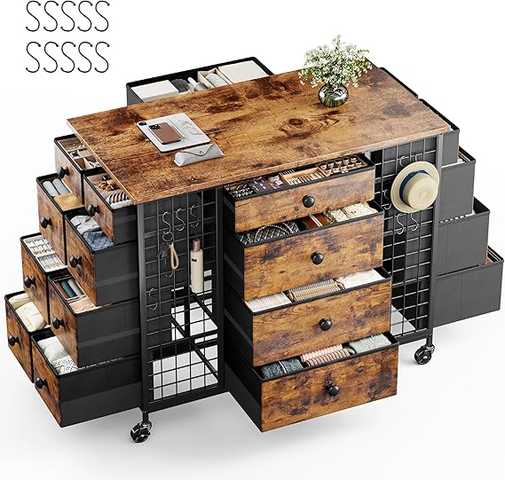 24 Drawer Dresser with Wheels - Pink Metal Frame Storage Organizer