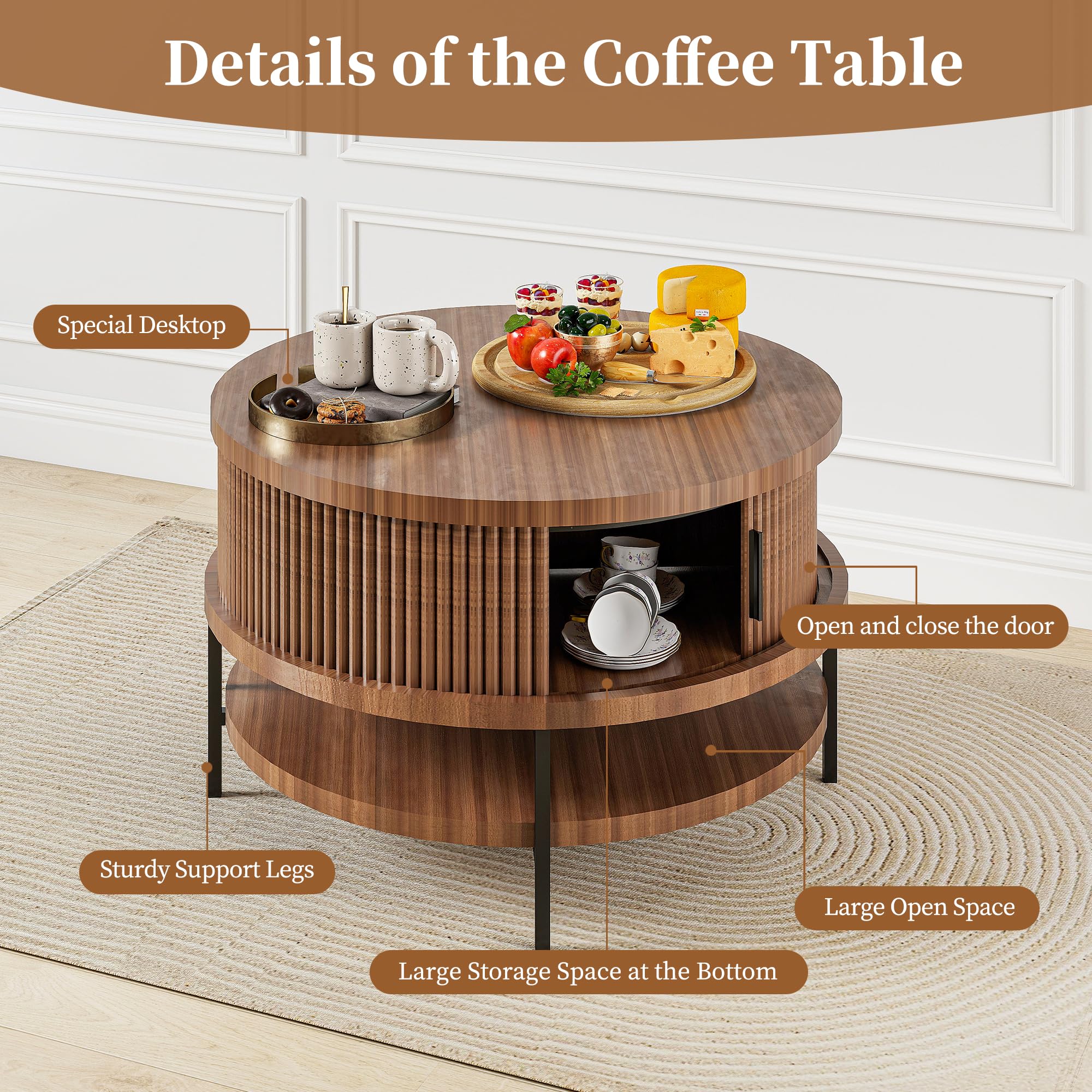 Round Flip Top Coffee Table with Storage