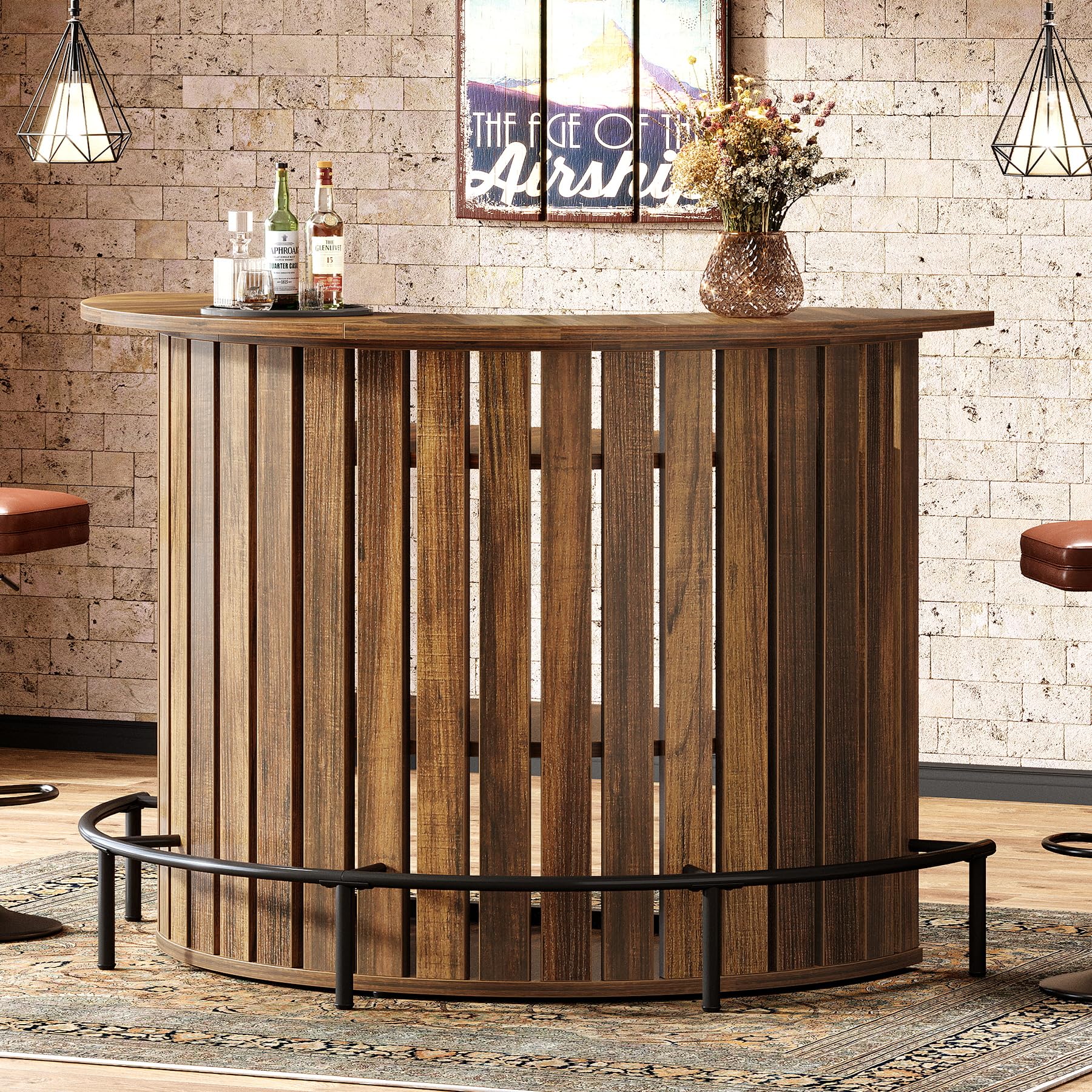 4-Tier Bar Table with Footrest - Arc-Shaped Wine Cabinet