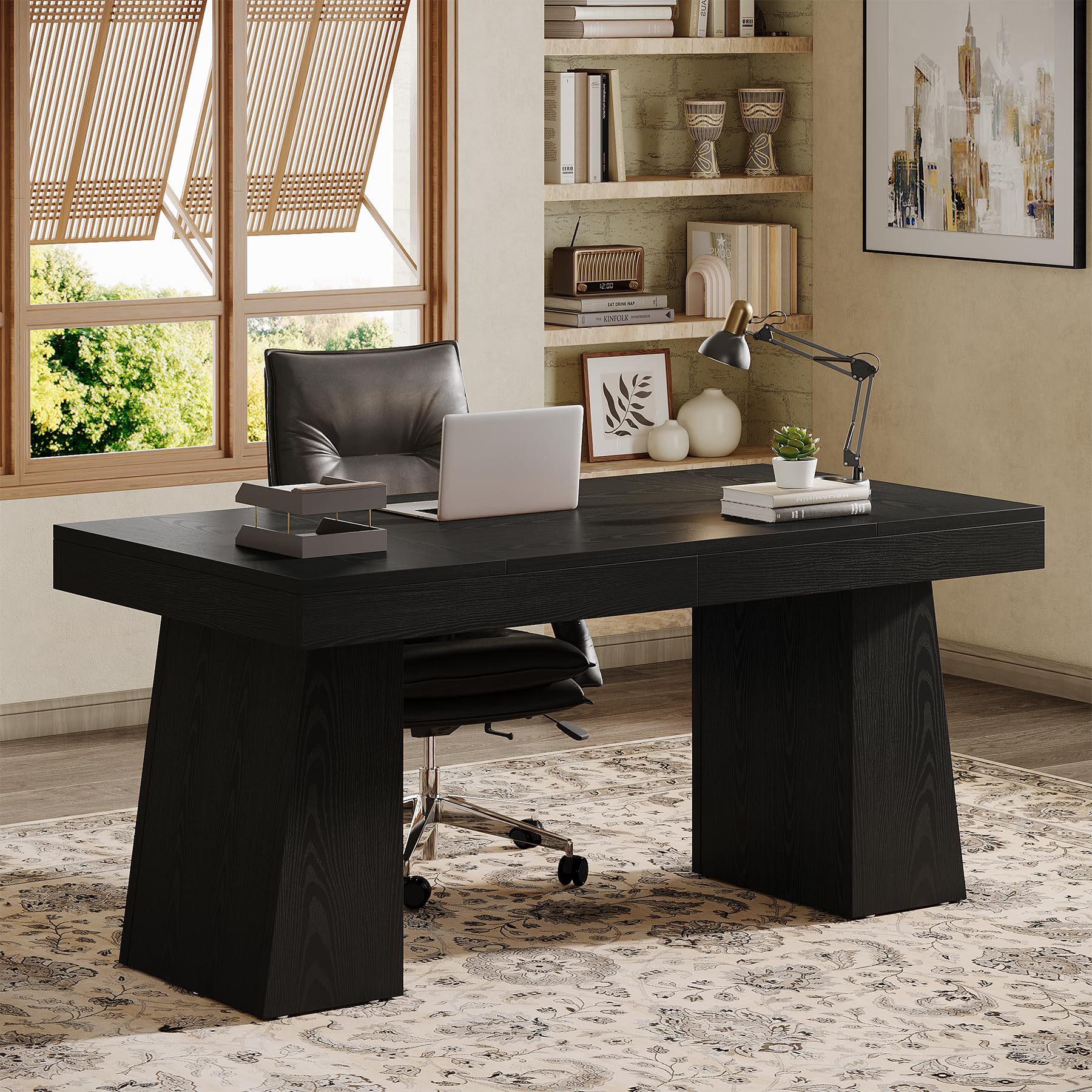 55" Executive Desk with Double Pedestal - Modern Wooden Office Writing Table