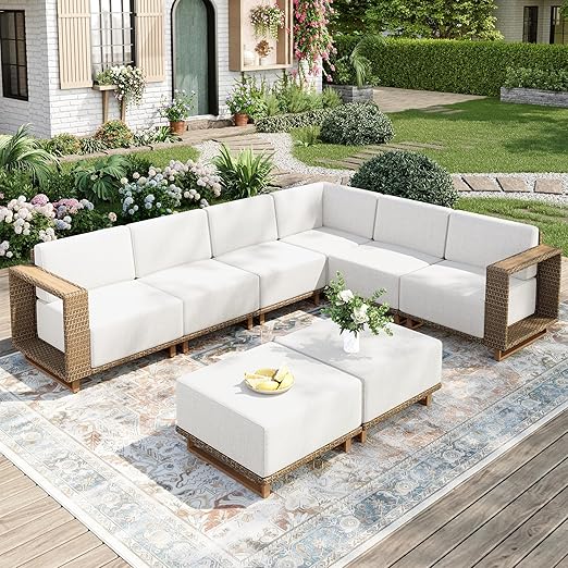 MIXPATIO Outdoor Patio Furniture Set, 6 Piece Outdoor Rattan Wicker Sofa Couch Set, Sectional Outdoor Conversation Sets with 10" Extra Thick Cushions for Deck Backyard Lawn