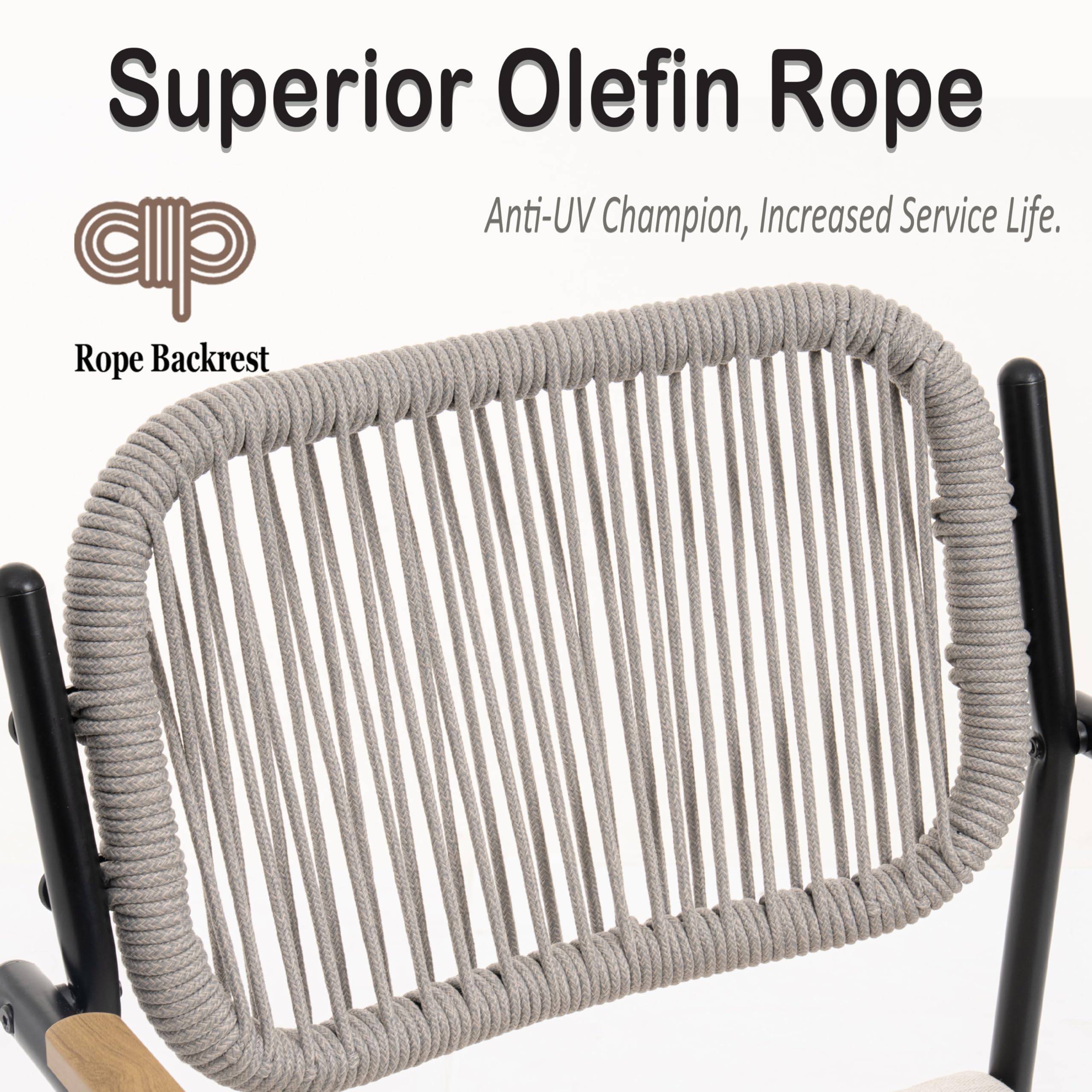 Rope Patio Dining Chairs Set of 2 with Armrests