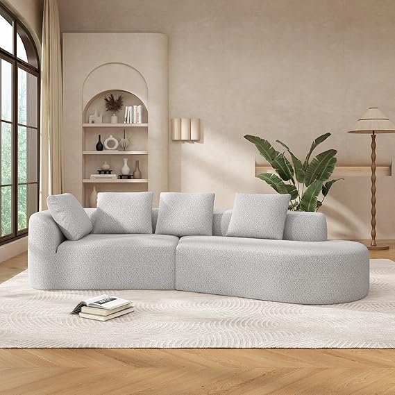 116" Curved Polyester Sectional Sofa with Chaise Lounge