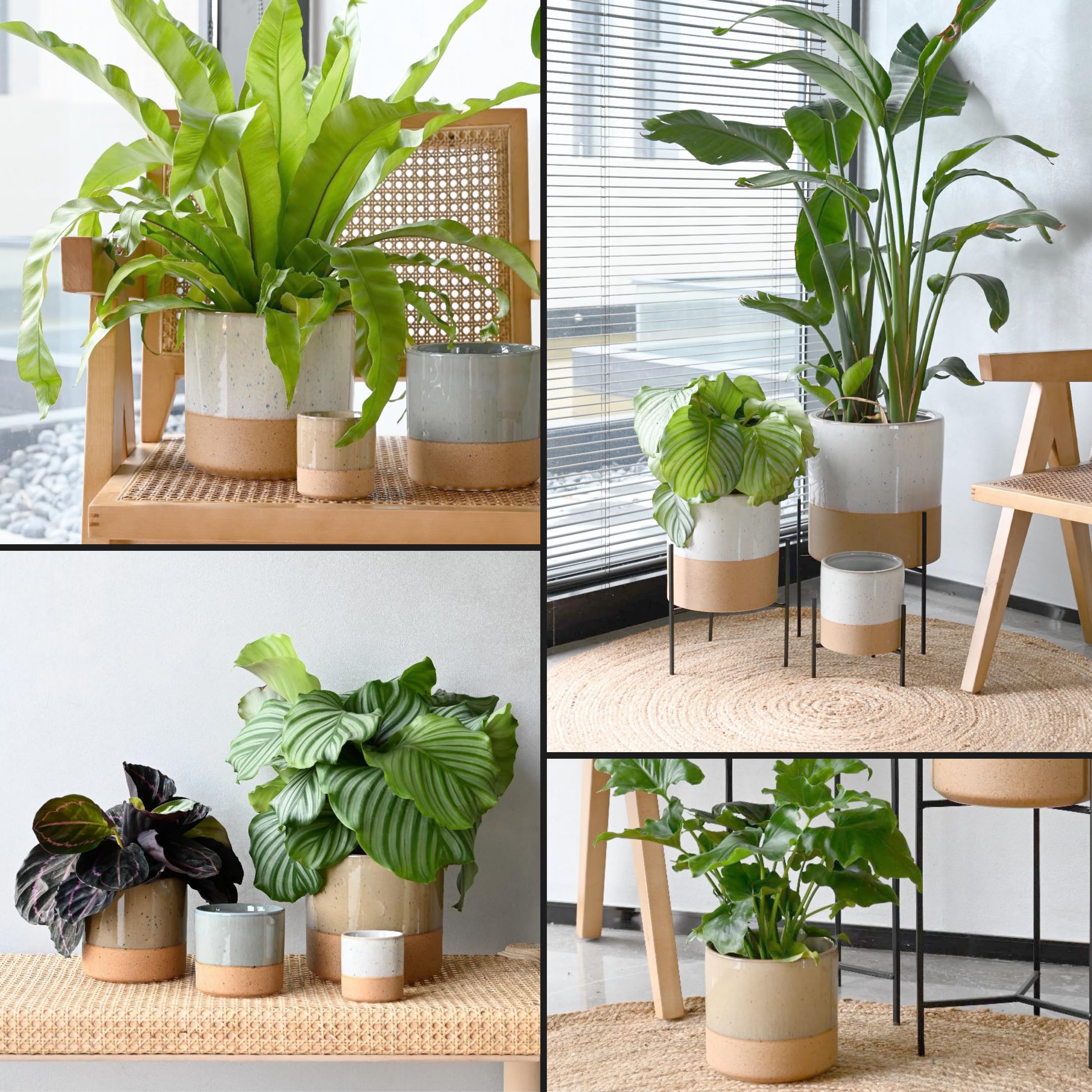 Mid-Century Modern Ceramic Planter with Stand - Large 16 Inch