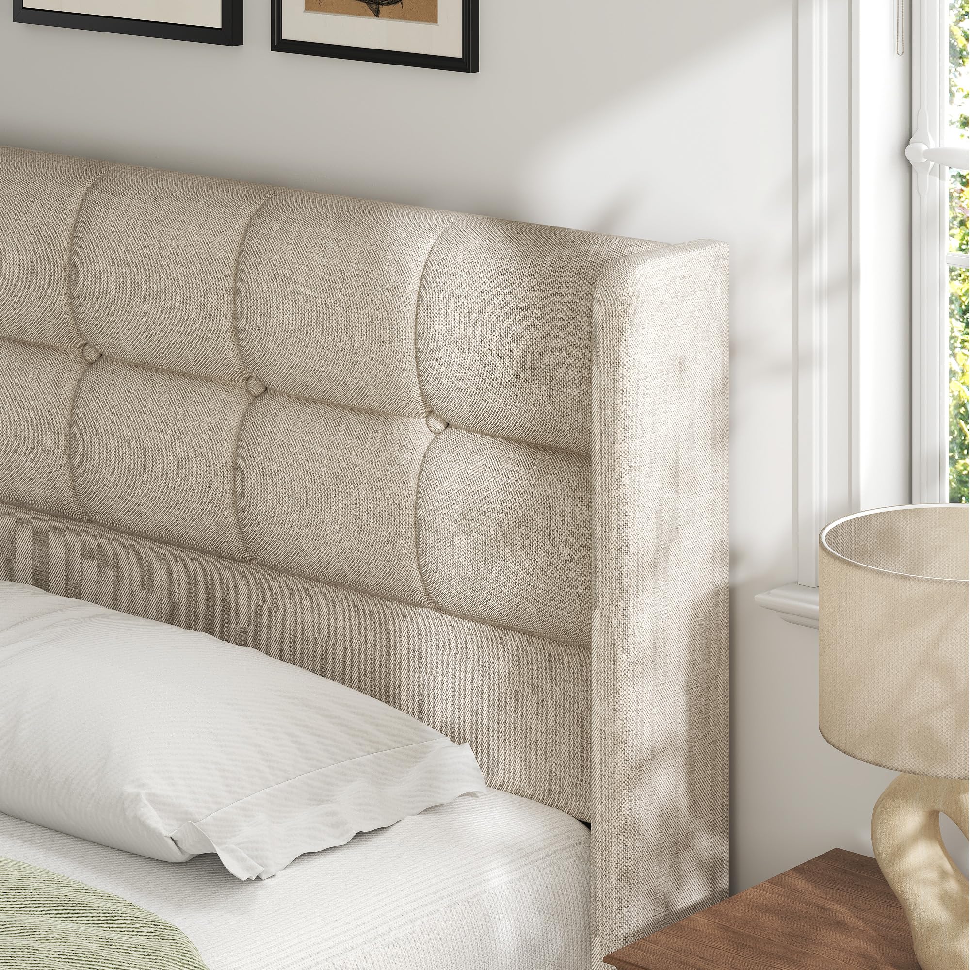 King Size Lift Up Storage Bed Frame with Tufted Wingback Headboard