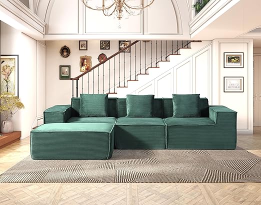 112" Modular L-Shaped Sectional Sofa with Ottoman