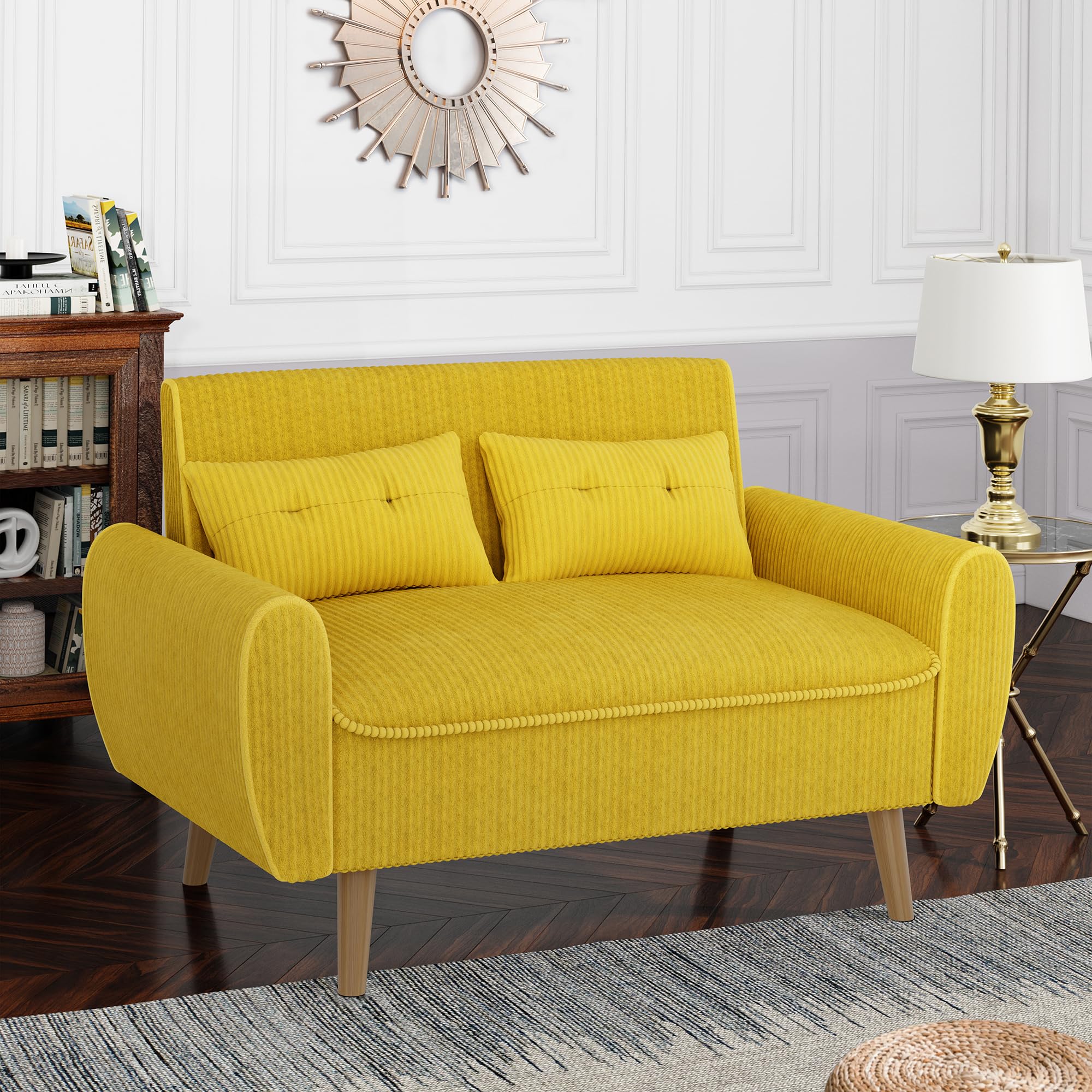 Yellow Modern Loveseat Sofa with Pillows