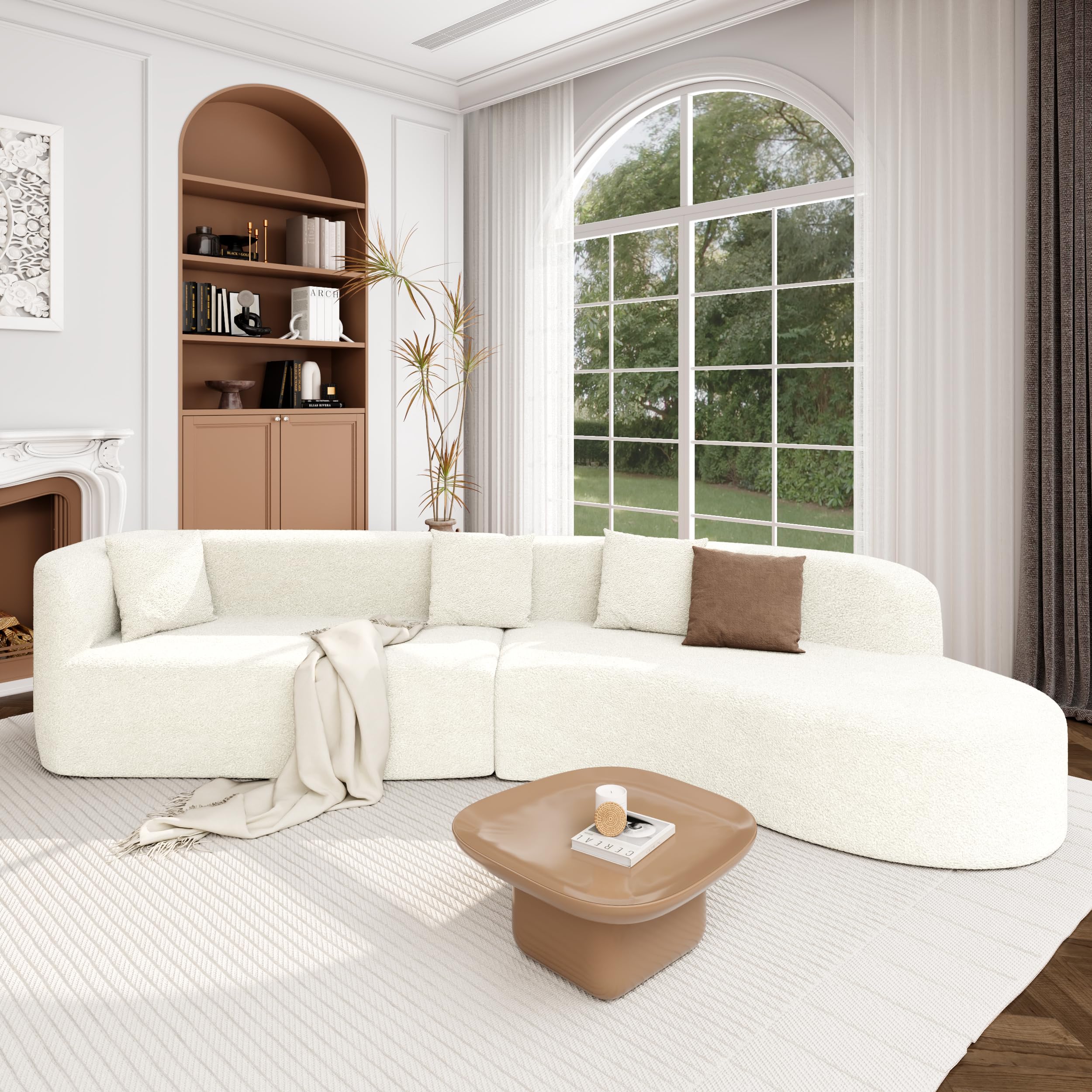 Large 2-Piece Curved Chenille Sectional Sofa with Pillows