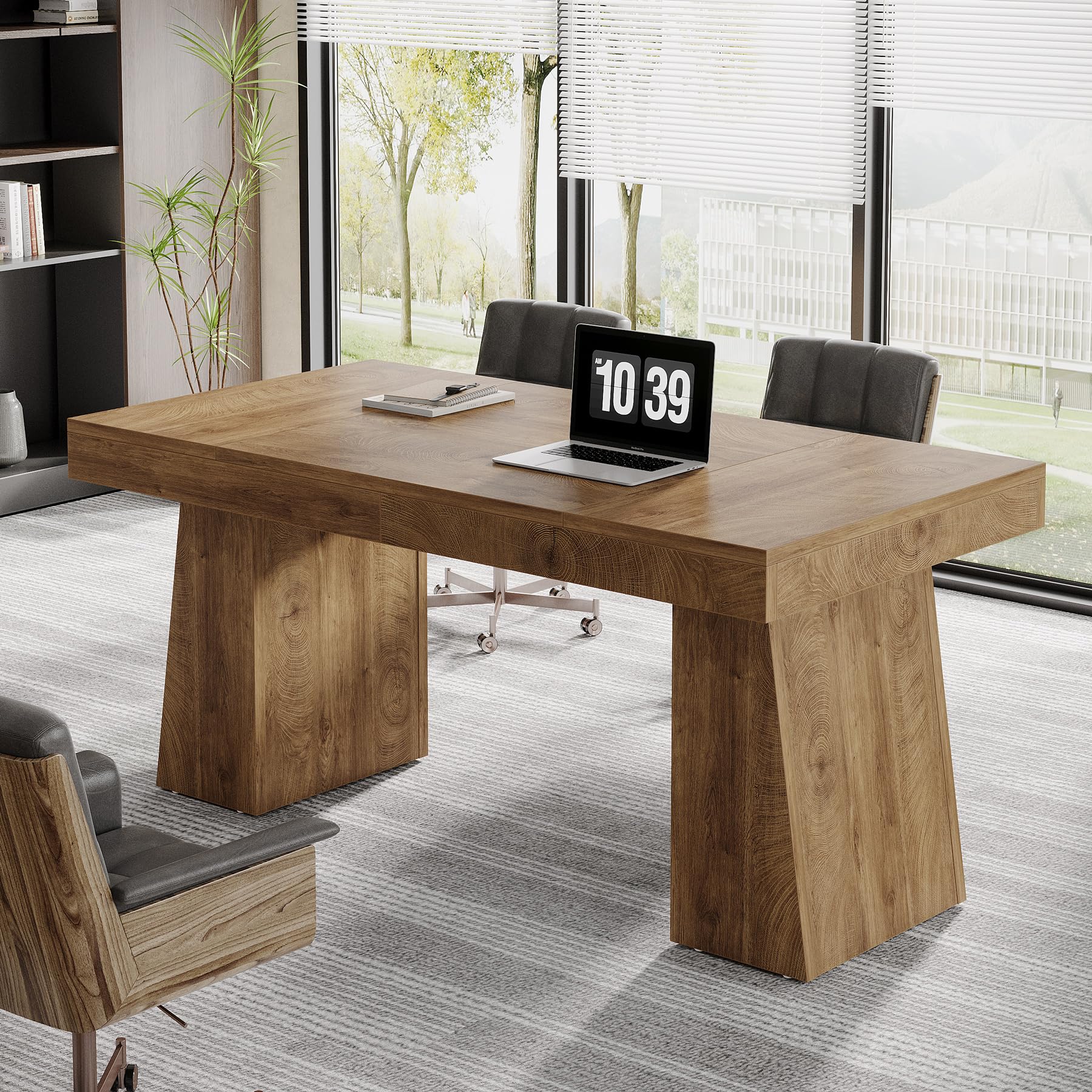 55-Inch Executive Desk Mid-Century Modern Wood Computer Table