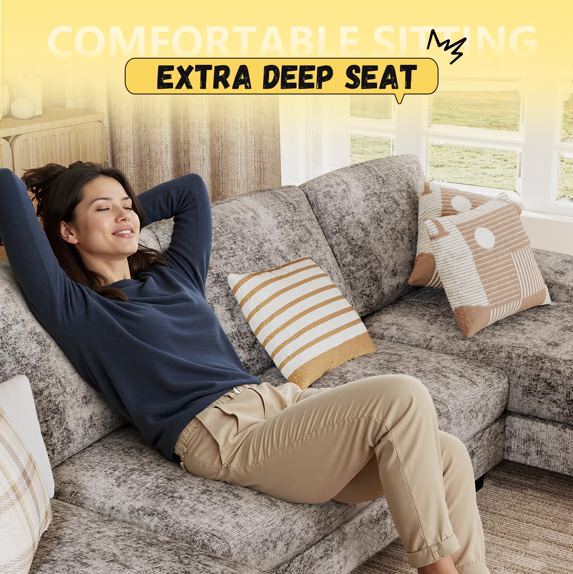 U-Shaped Sectional Couch with Chenille Fabric