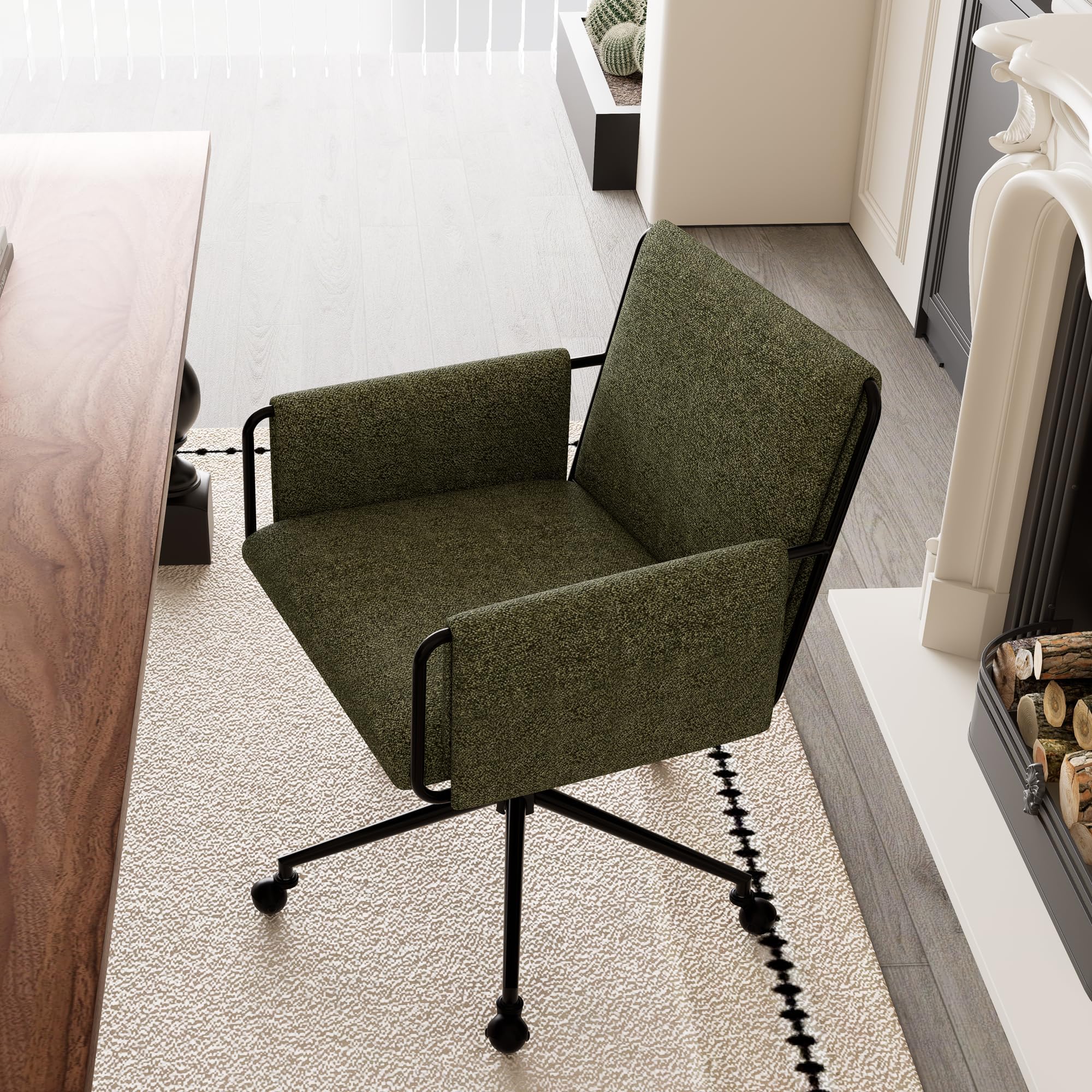 Modern Office Chair Green Boucle Fabric Adjustable Height