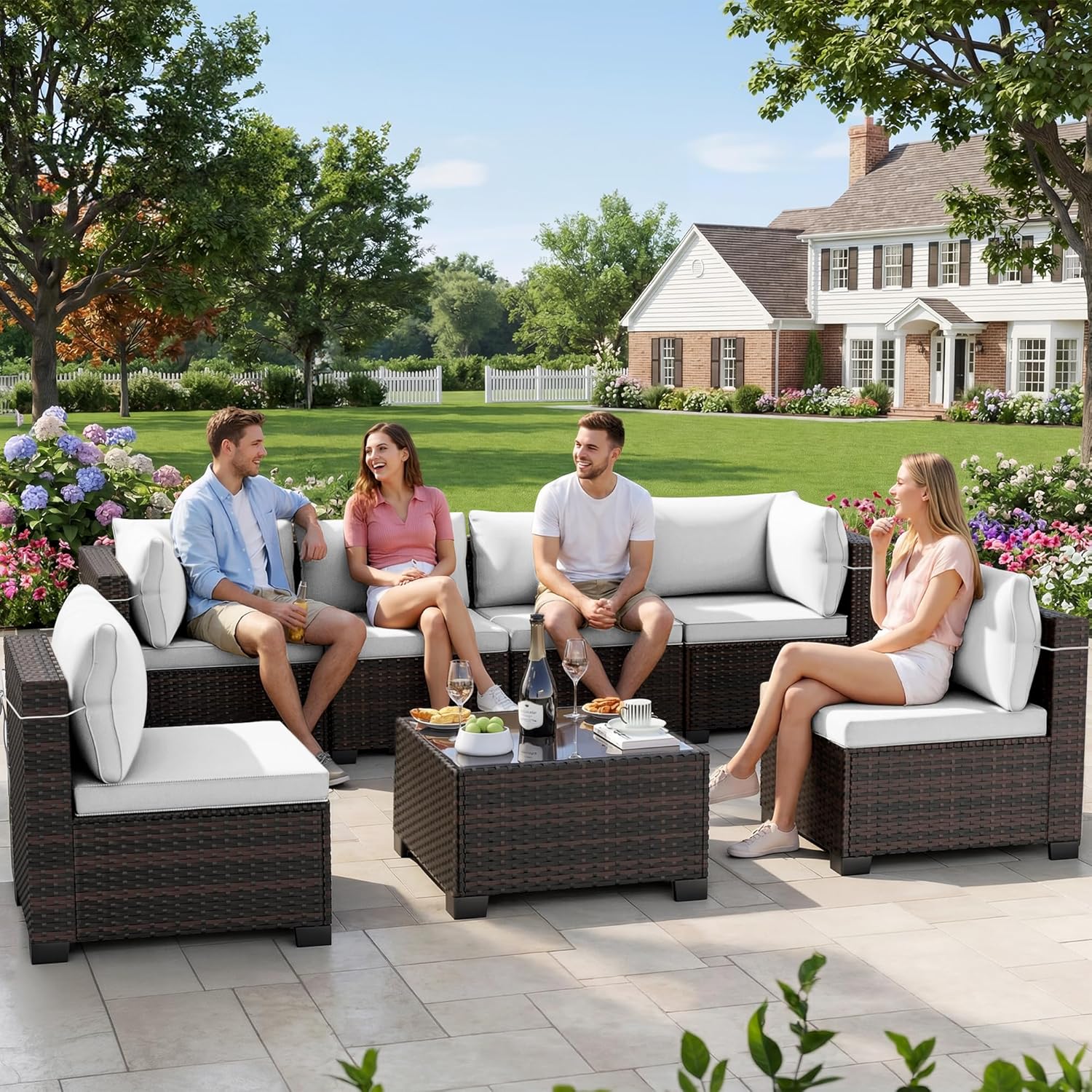 7-Piece Rattan Patio Furniture Set with Coffee Table