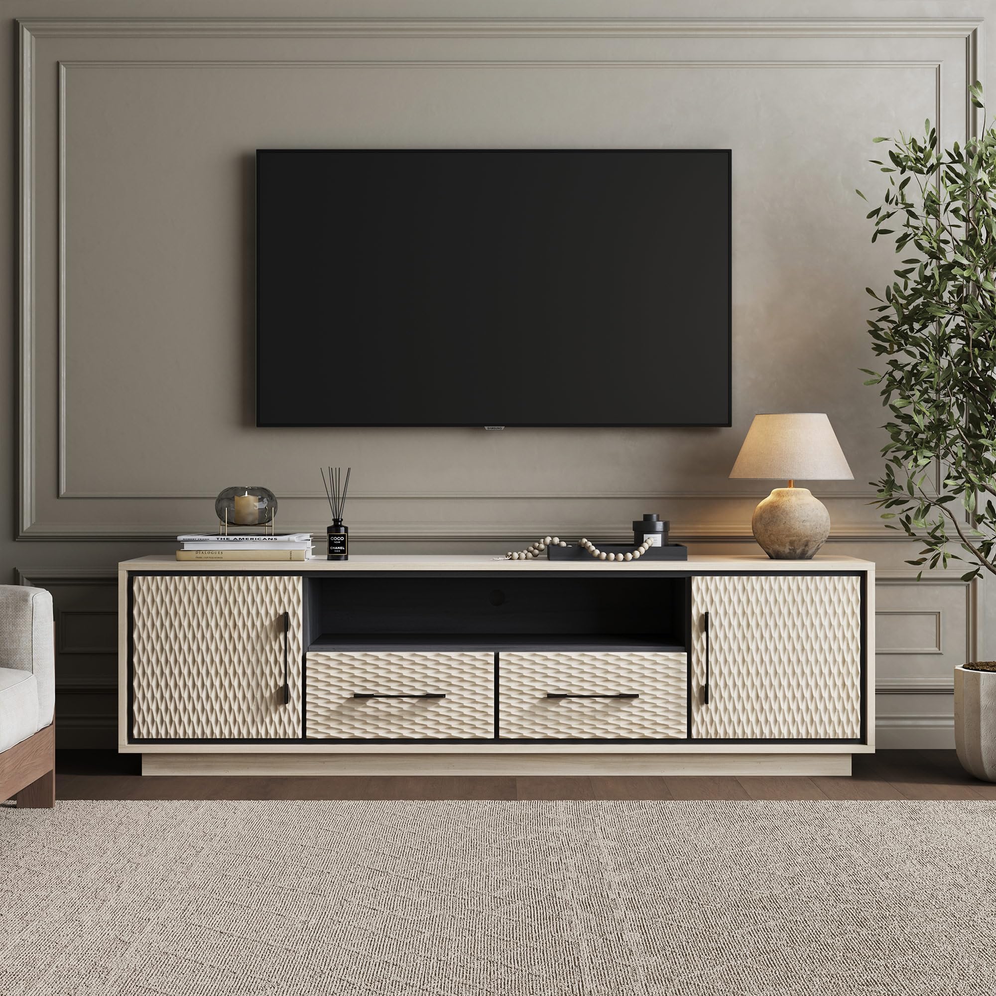 68" Embossed TV Stand for TVs Up to 75"
