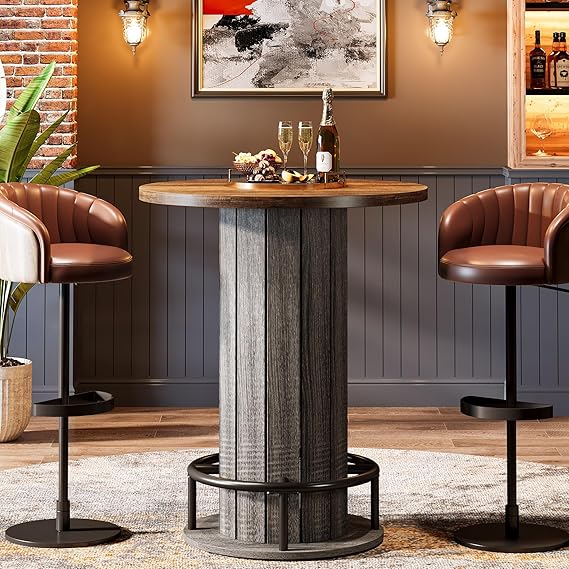 Round Bar Table with Metal Ring Footrest