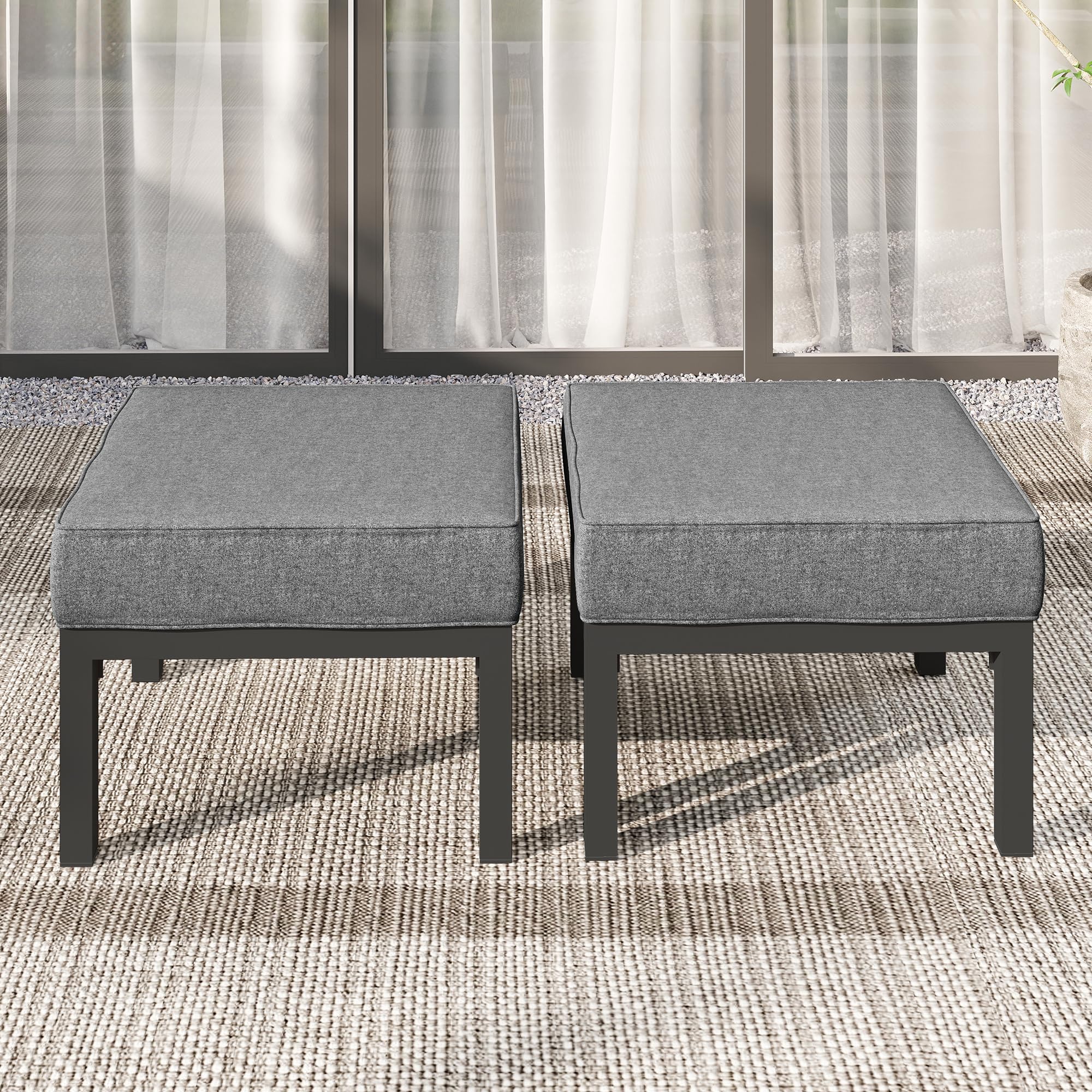 Outdoor Patio Ottoman Set of 2 with Cushions