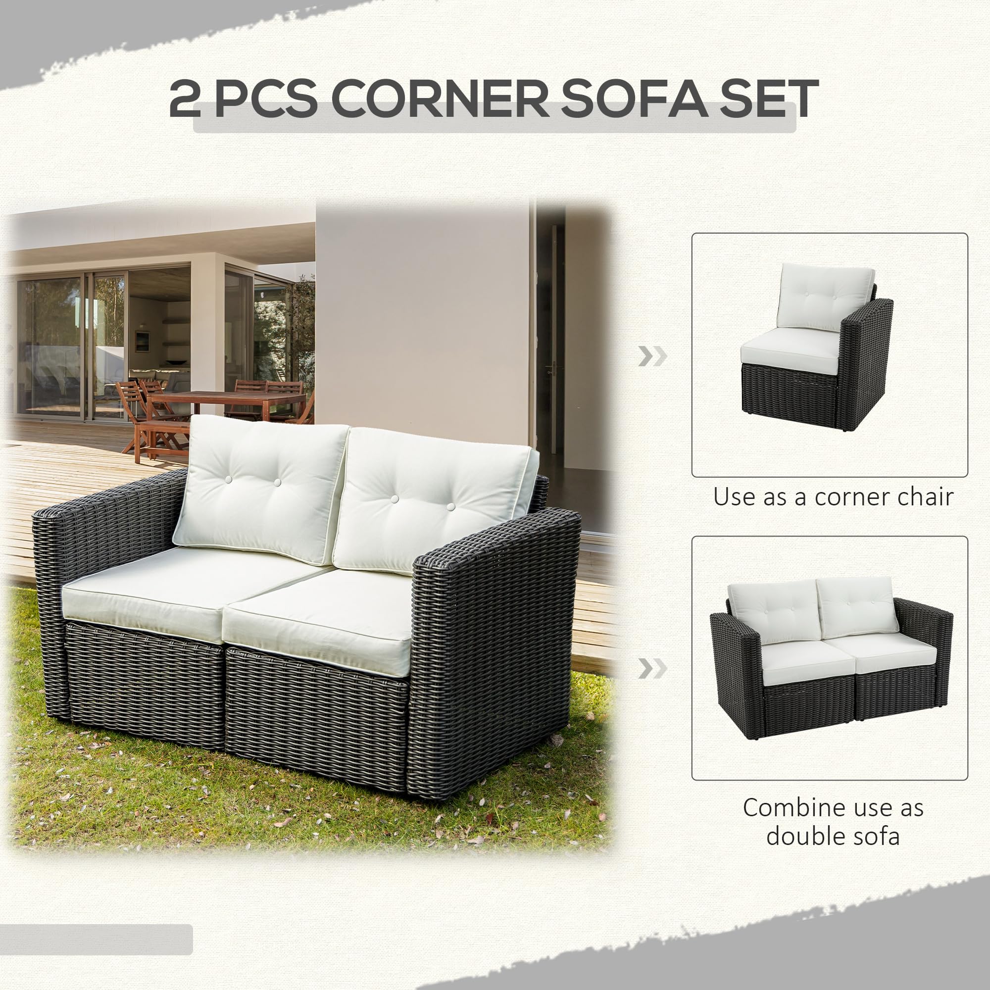 2 Piece Patio Wicker Corner Sofa Set with Cushions