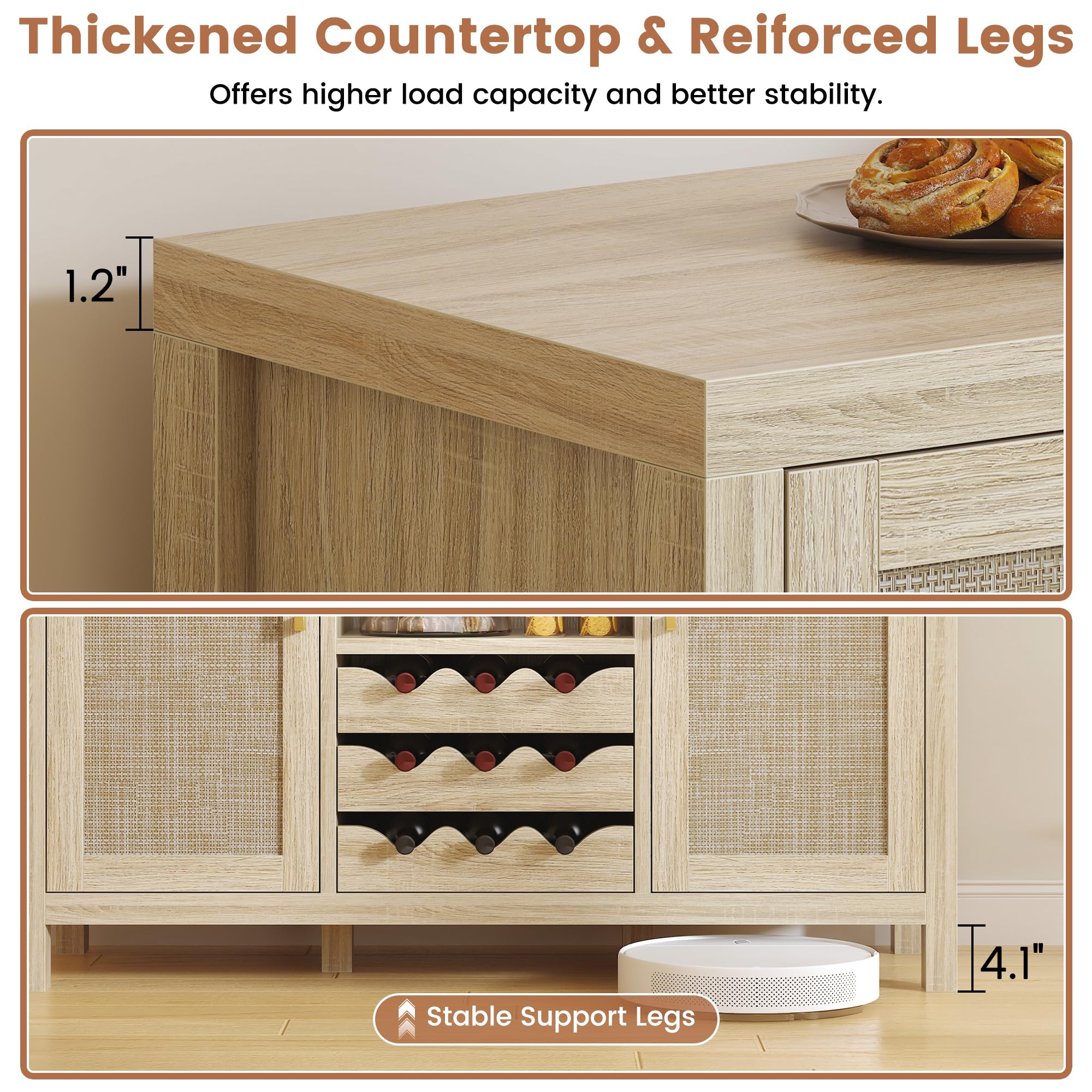 Rattan Wine Bar Cabinet with Glass Holder