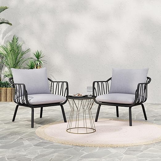 2-Piece Outdoor Bistro Set with Cushioned Armchairs