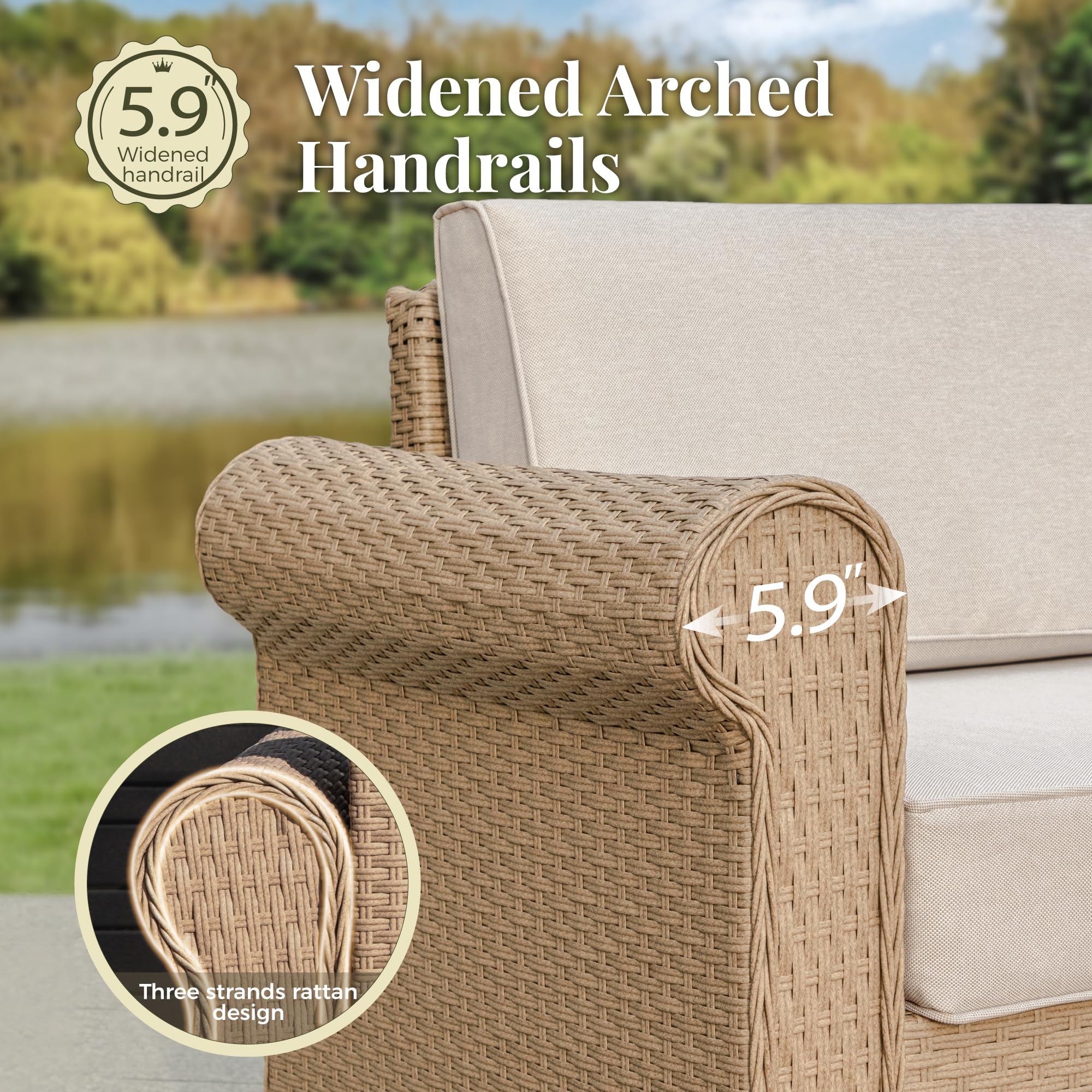 8 Piece Outdoor Rattan Wicker Sectional Conversation Set with Waterproof Cushions