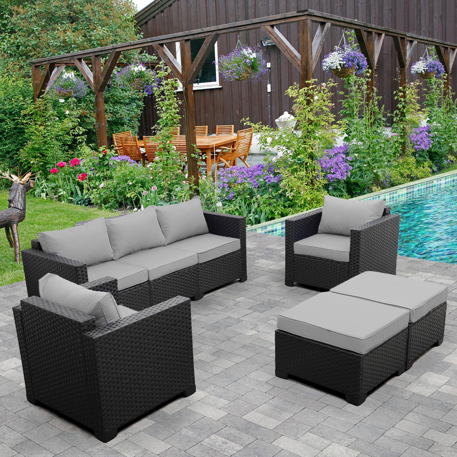 5-Piece Outdoor Wicker Patio Sectional Sofa Set