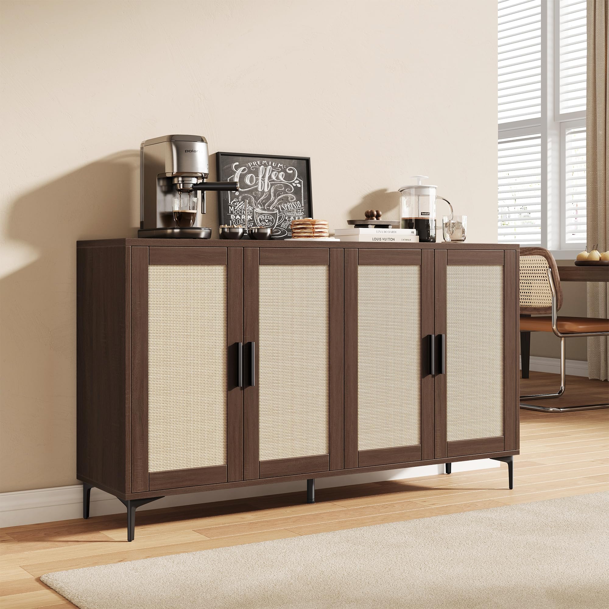 48" Rattan Buffet Cabinet with Adjustable Shelves